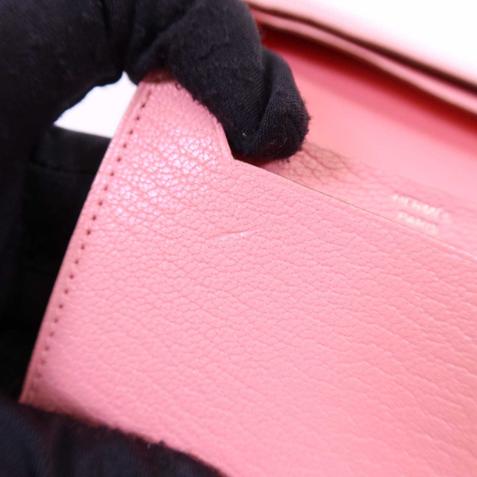 HERMES Chevre皮革Bearn卡片套Rose Lipstick