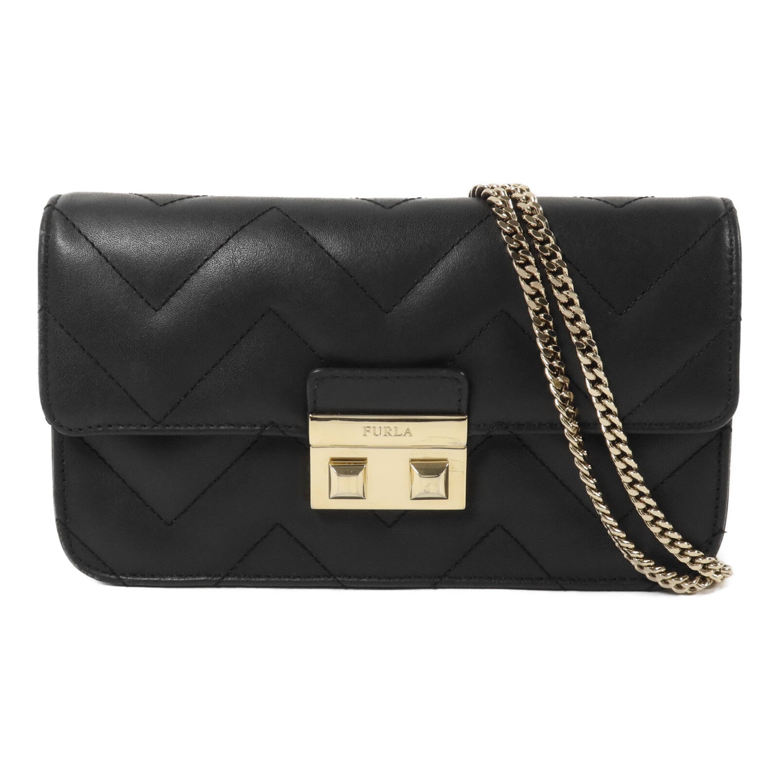 Furla 牛皮皮革Chain Shoulder鏈帶肩背袋