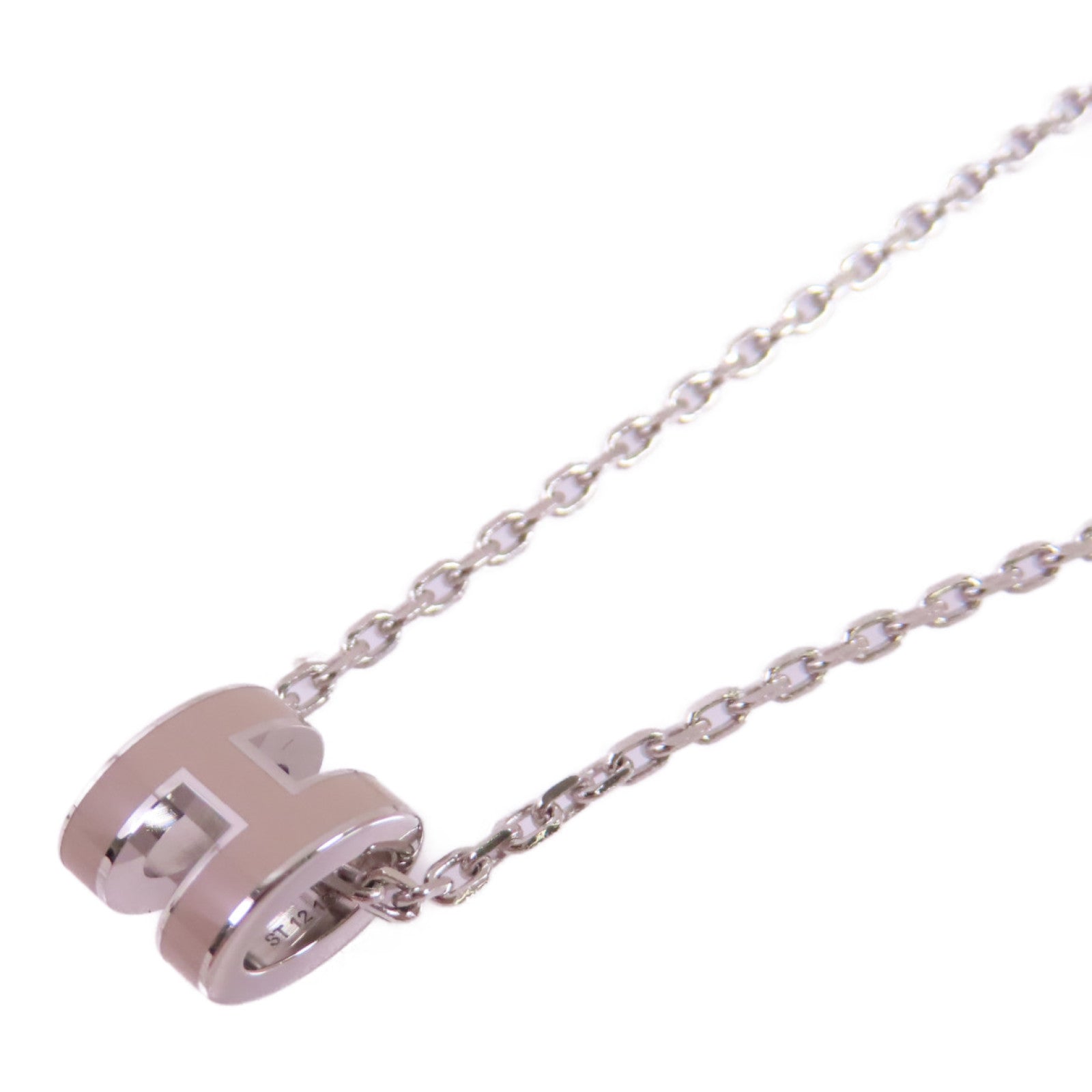 HERMES 金屬/琺瑯Mini Pop H Necklace銀扣項鏈Marron Glace淺褐色