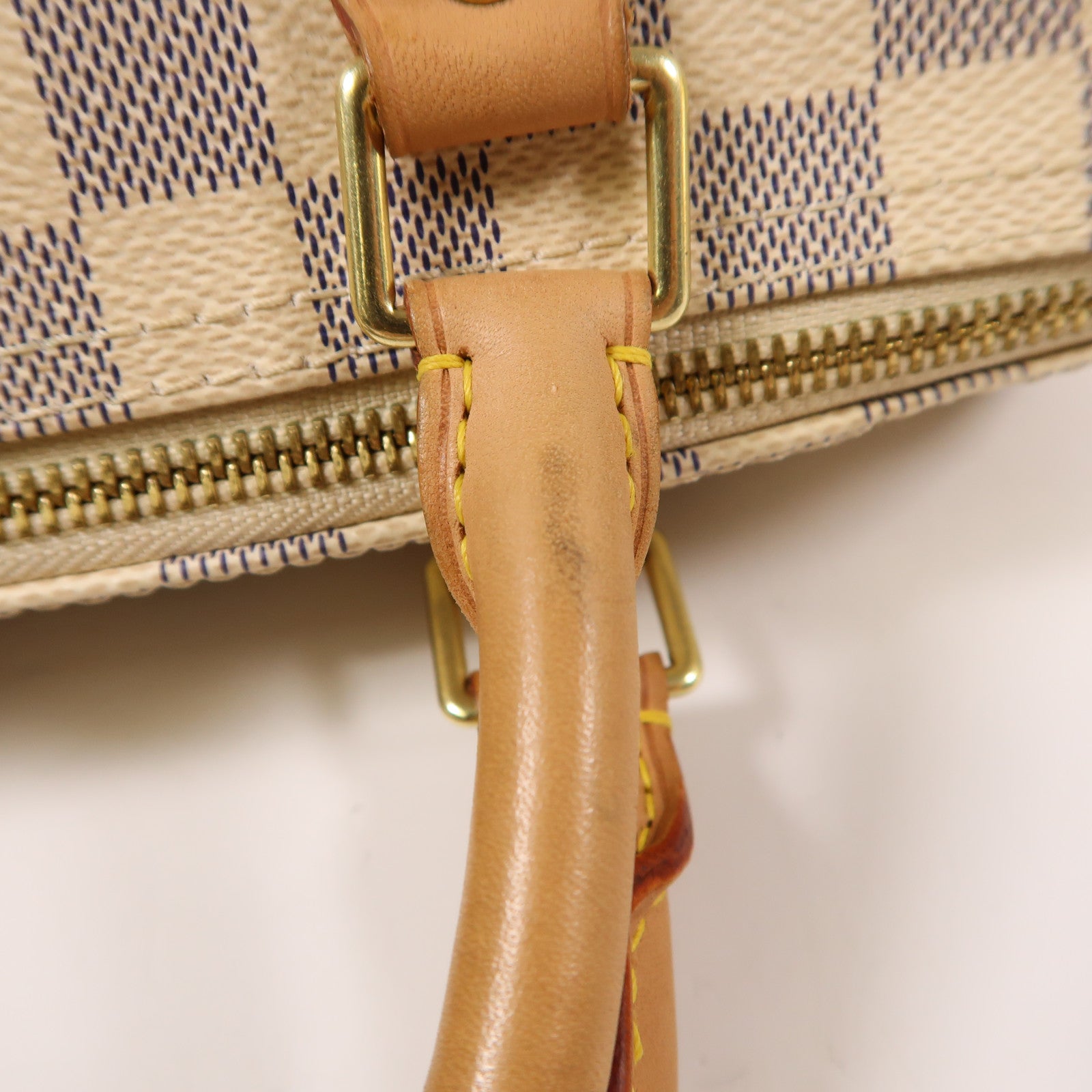 LOUIS VUITTON Damier Azur Speedy 30金扣手挽袋白色