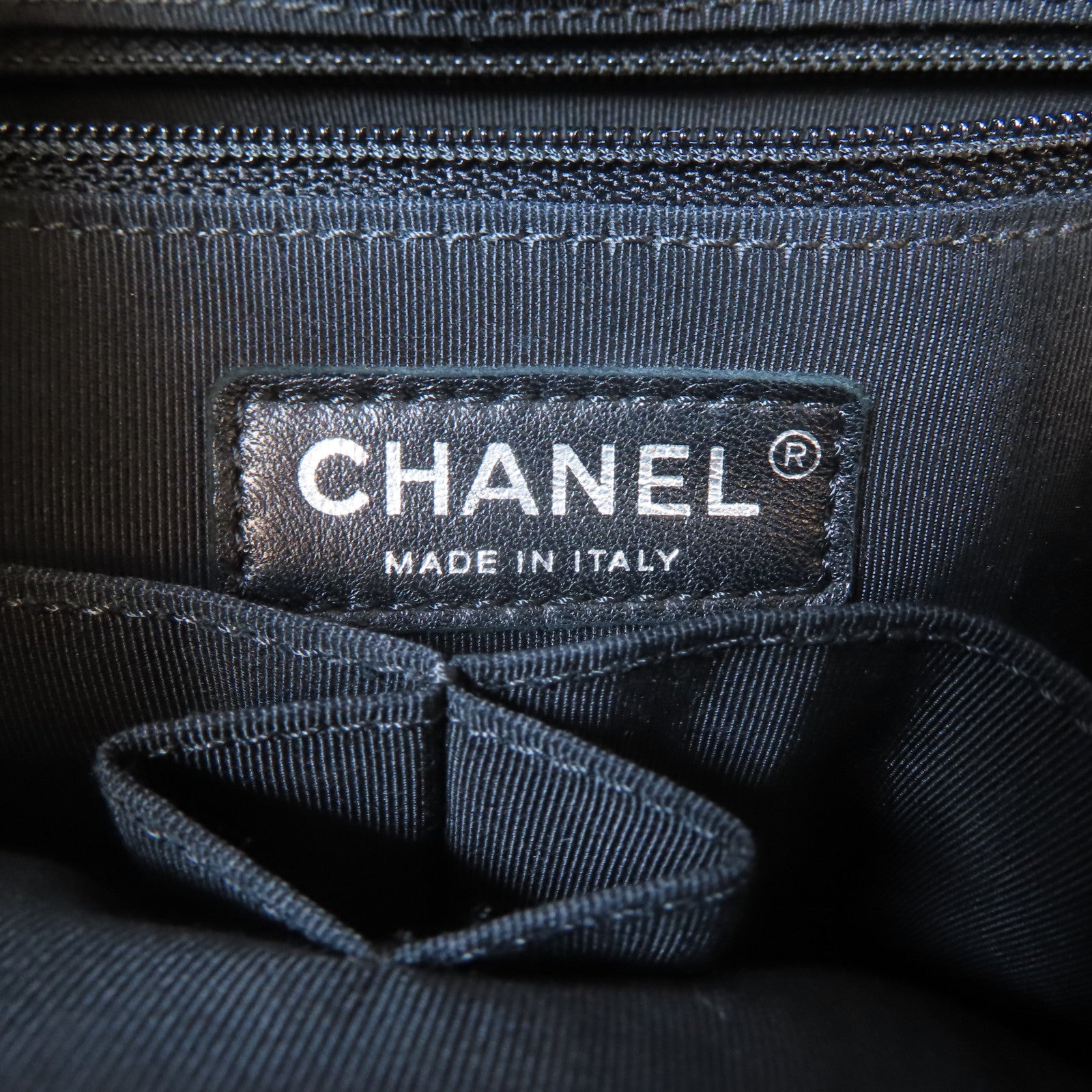 CHANEL 牛皮皮革/斜紋軟呢Gabrielle Bag鏈帶肩背袋藍色/黑色