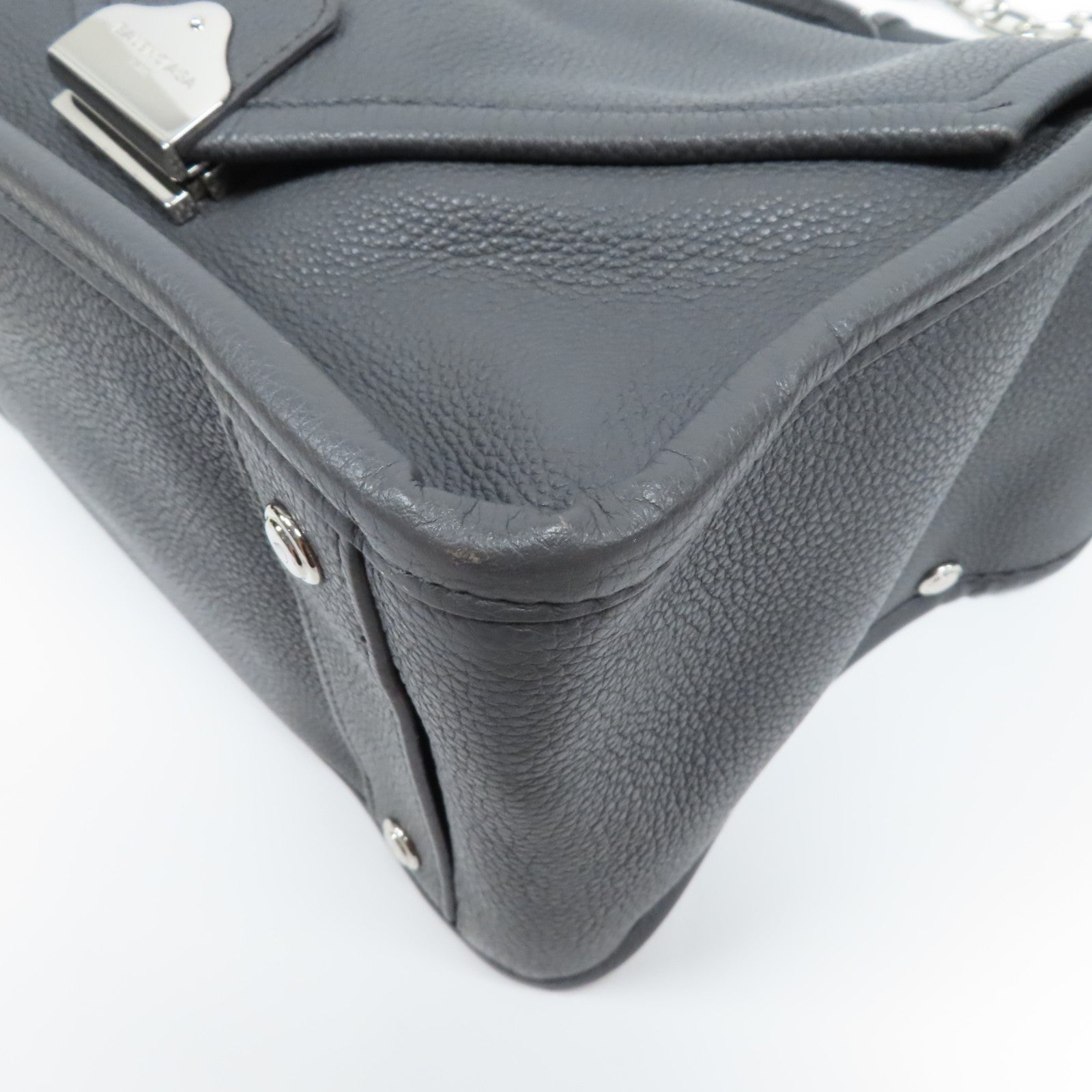 BALENCIAGA 【激減優惠】牛皮皮革2 Way Shoulder銀扣手挽肩背兩用袋灰色