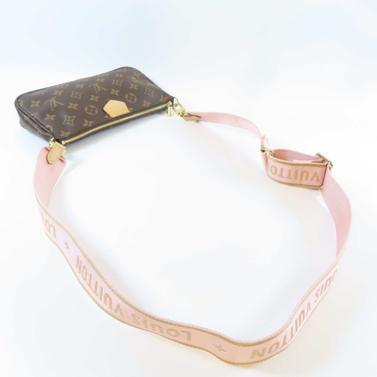 LOUIS VUITTON 【清倉大減價】Monogram Multi Pochette Accessoires金扣手挽肩背兩用袋啡色/粉紅色
