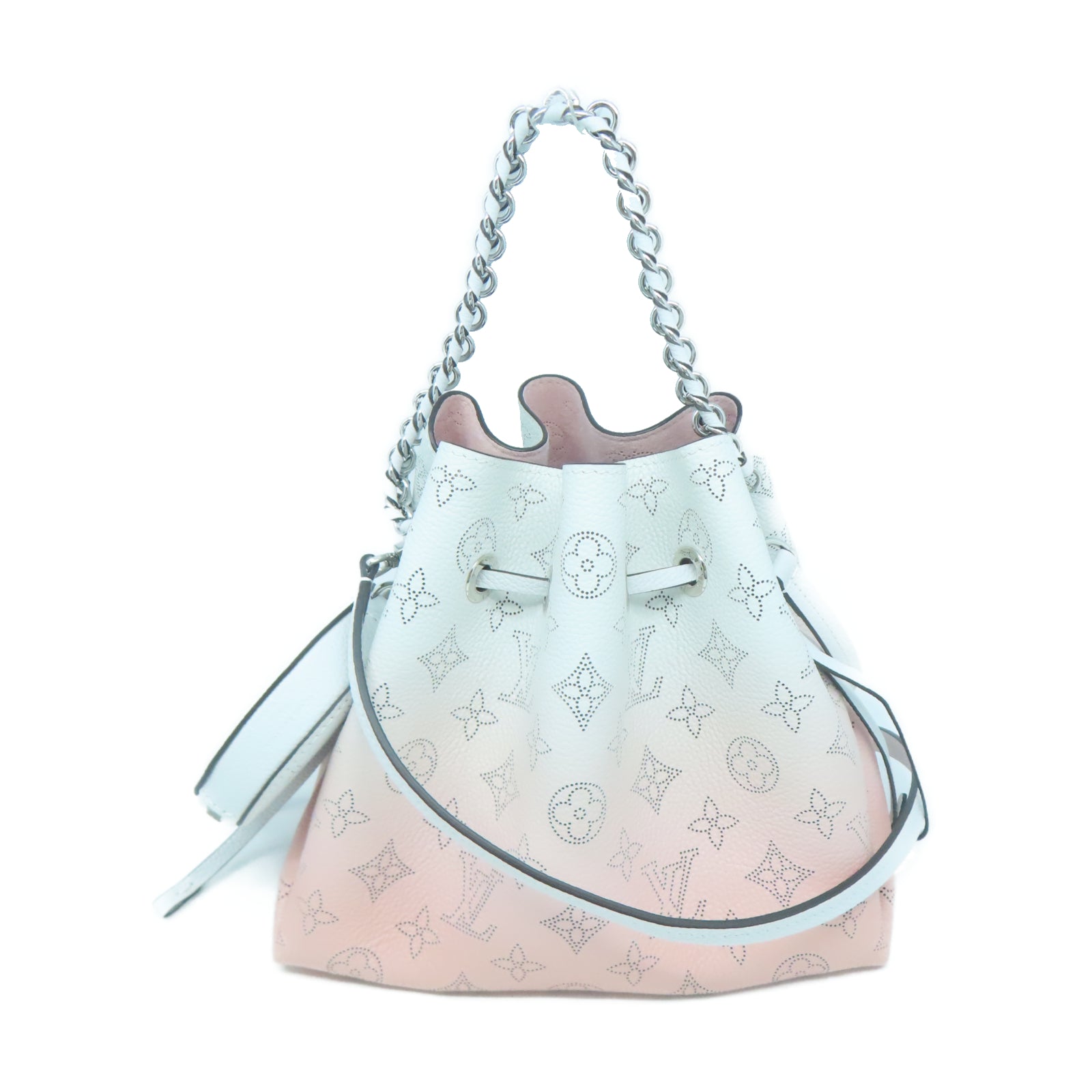 LOUIS VUITTON 【激減優惠】Monogram Mahina Bella銀扣鏈帶肩背袋白色/粉紅色