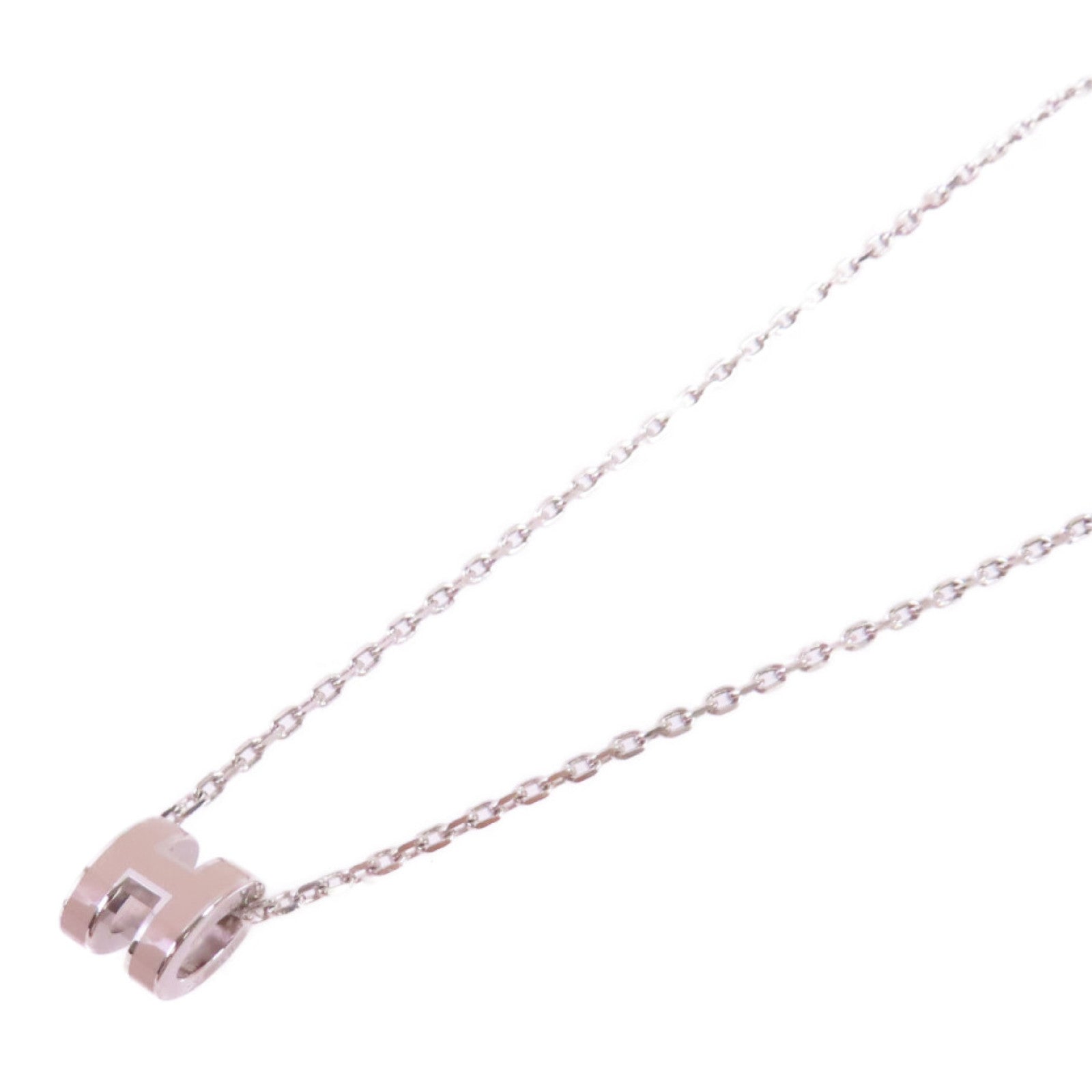 HERMES 金屬/琺瑯Mini Pop H Necklace銀扣項鏈Marron Glace淺褐色