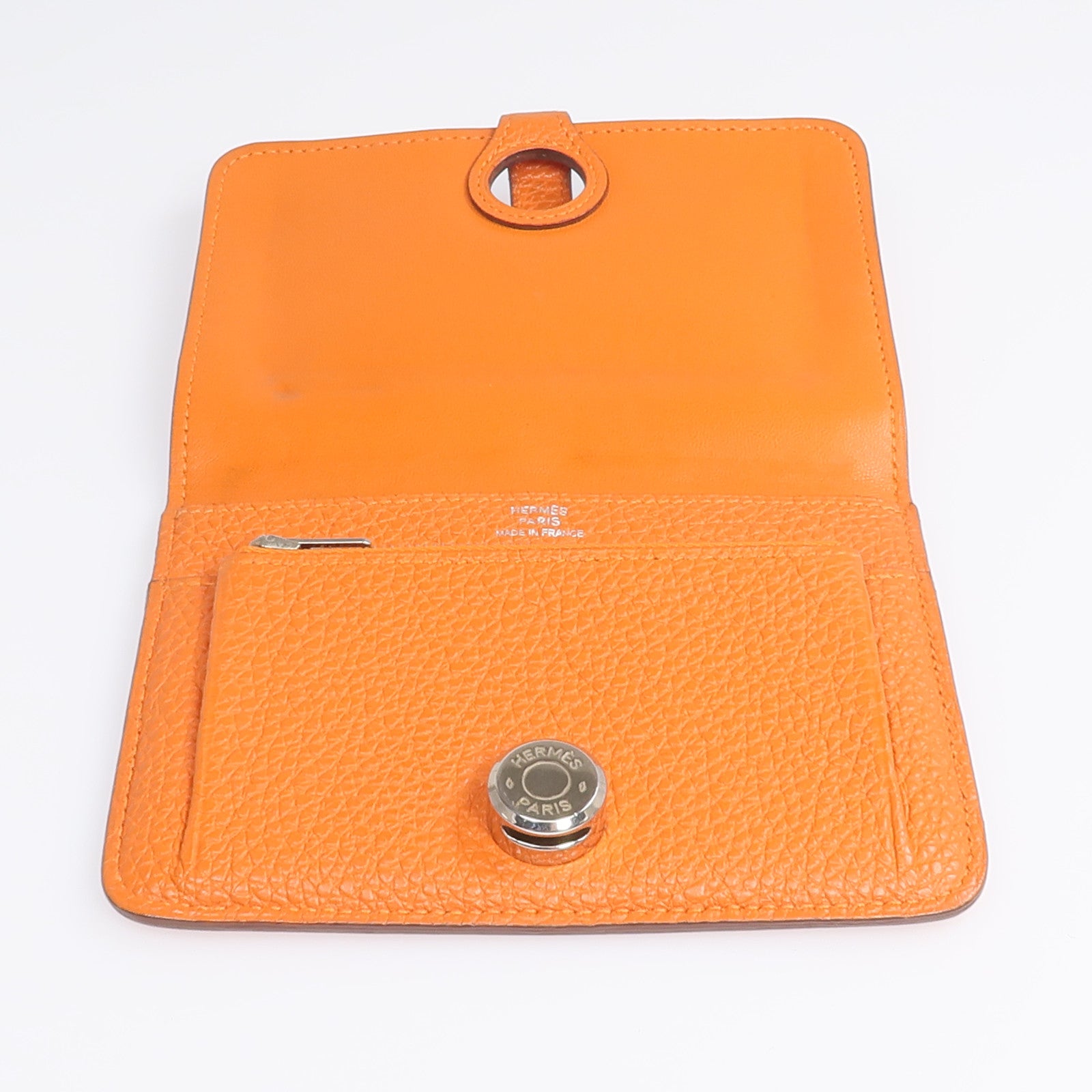 HERMES 【激減優惠】Togo皮革Dogon Compact銀扣錢包Orange