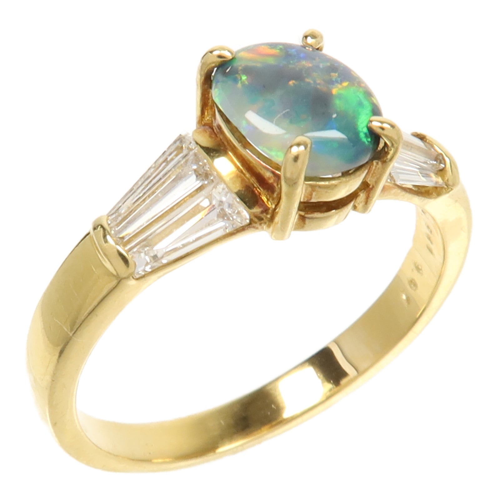 JEWELRY 18K黃金Black Opal Diamond Ring黑蛋白石/鑽石戒指US#6.25
