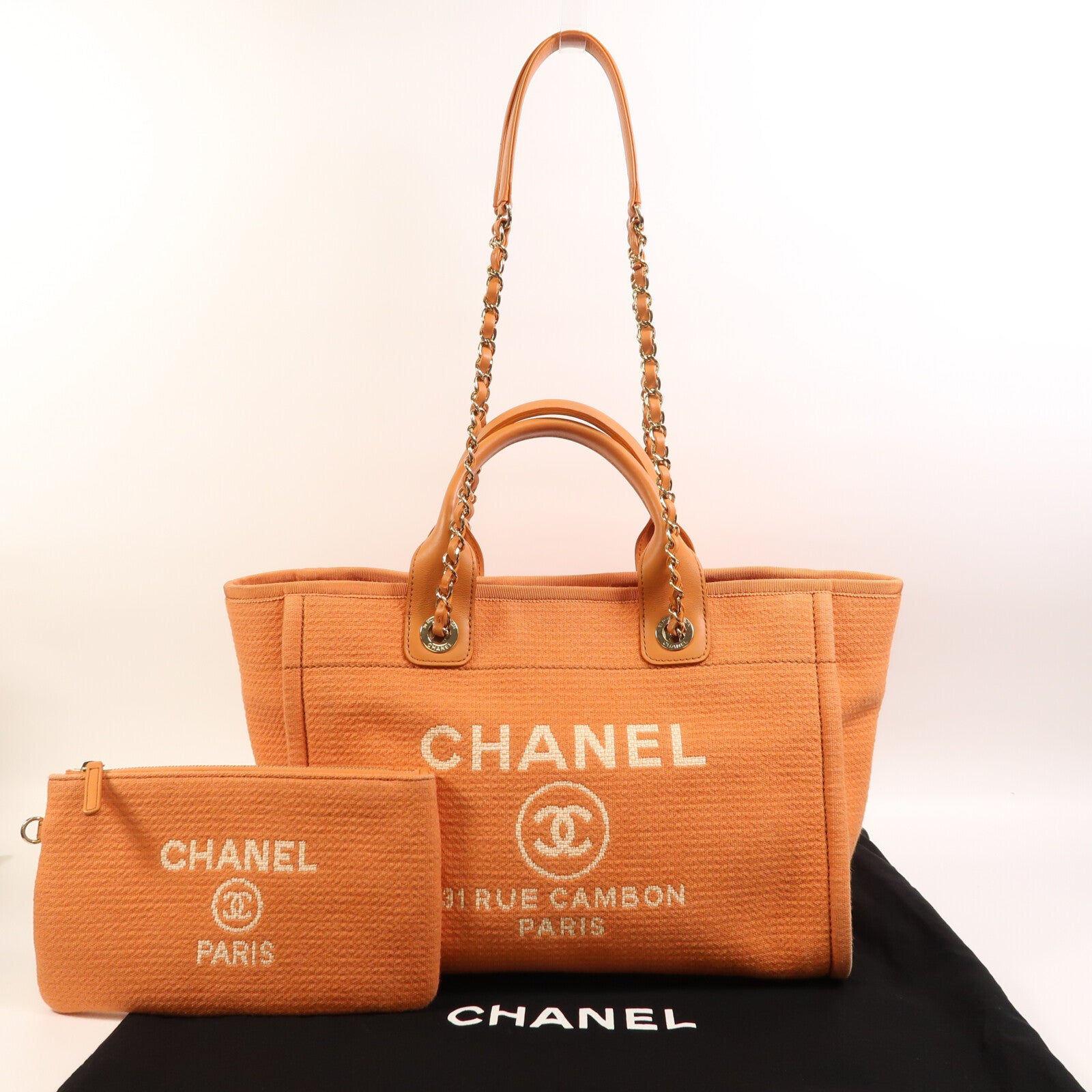 CHANEL 帆布Deauville Tote金扣手挽肩背兩用袋