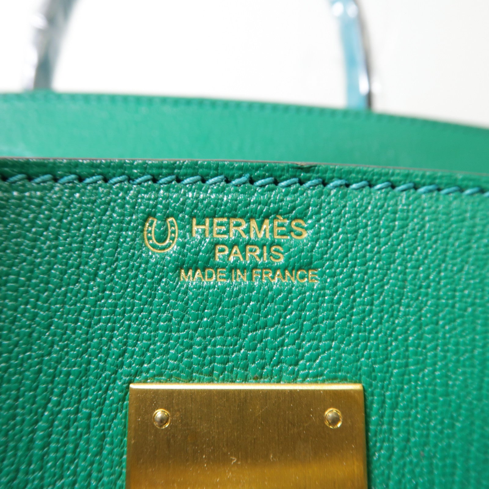 HERMES Chevre皮革Birkin 30(Special Order)金扣手挽袋薄荷綠色/孔雀綠色