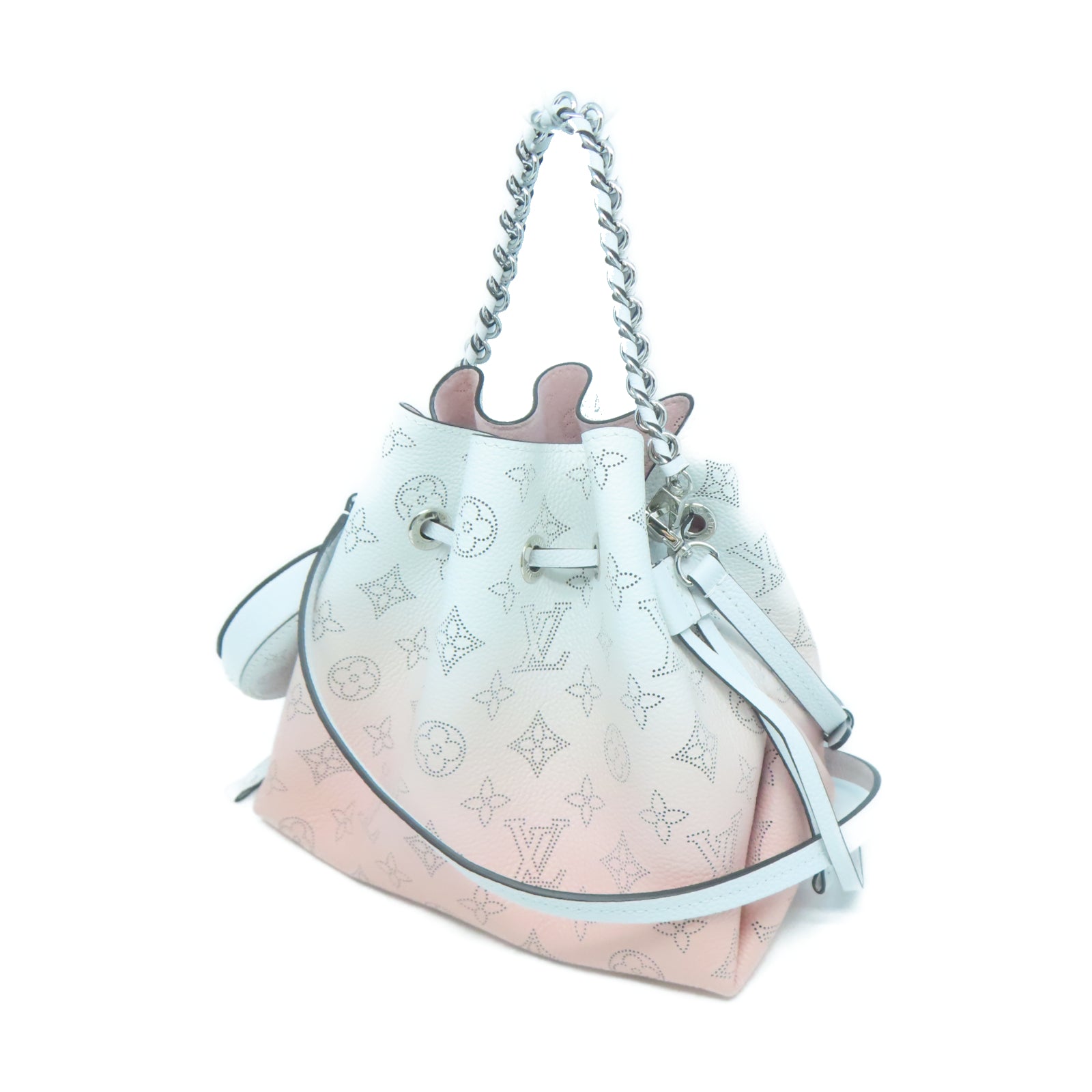 LOUIS VUITTON 【激減優惠】Monogram Mahina Bella銀扣鏈帶肩背袋白色/粉紅色