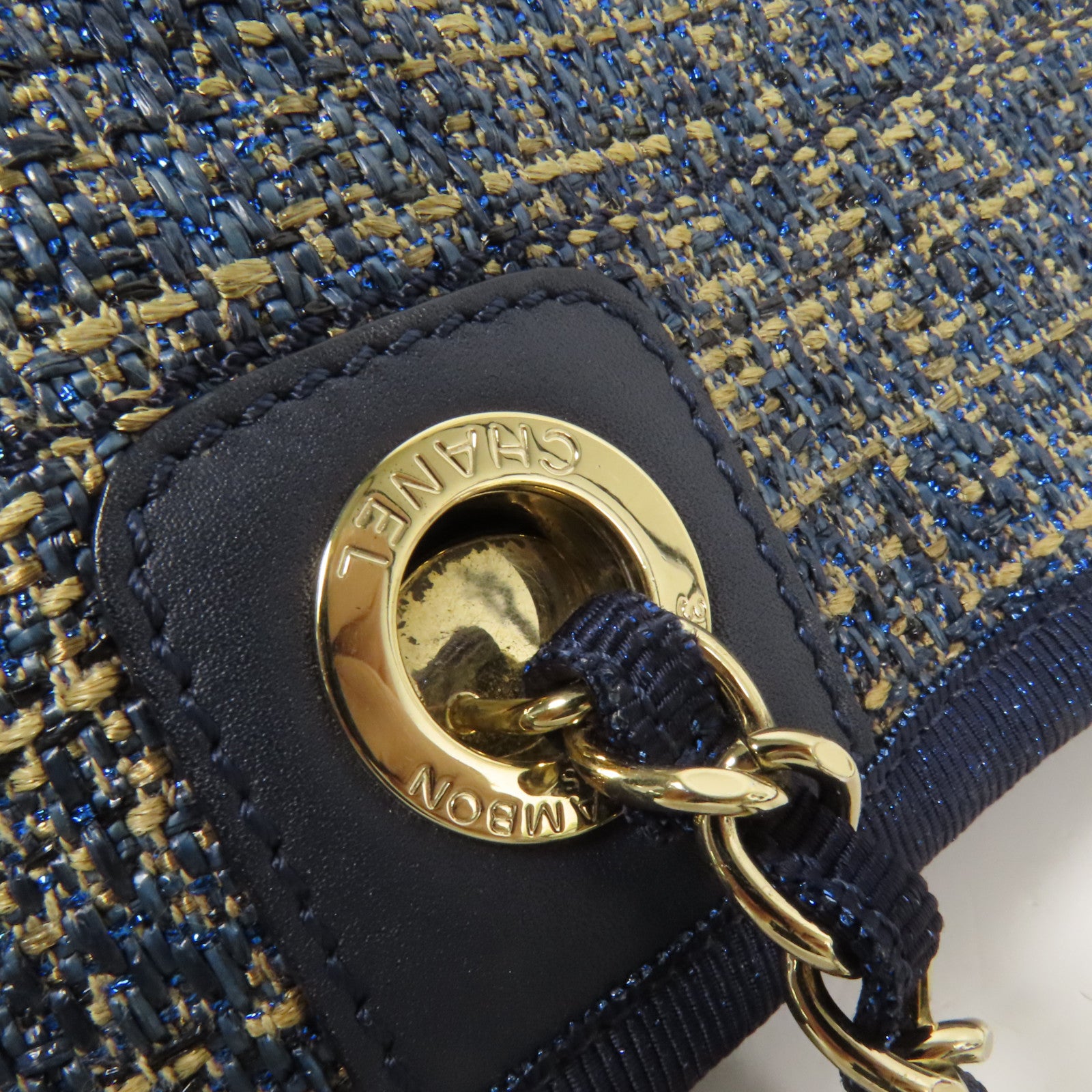 CHANEL Straw Small Deauville Tote Bag金扣鏈帶肩背袋