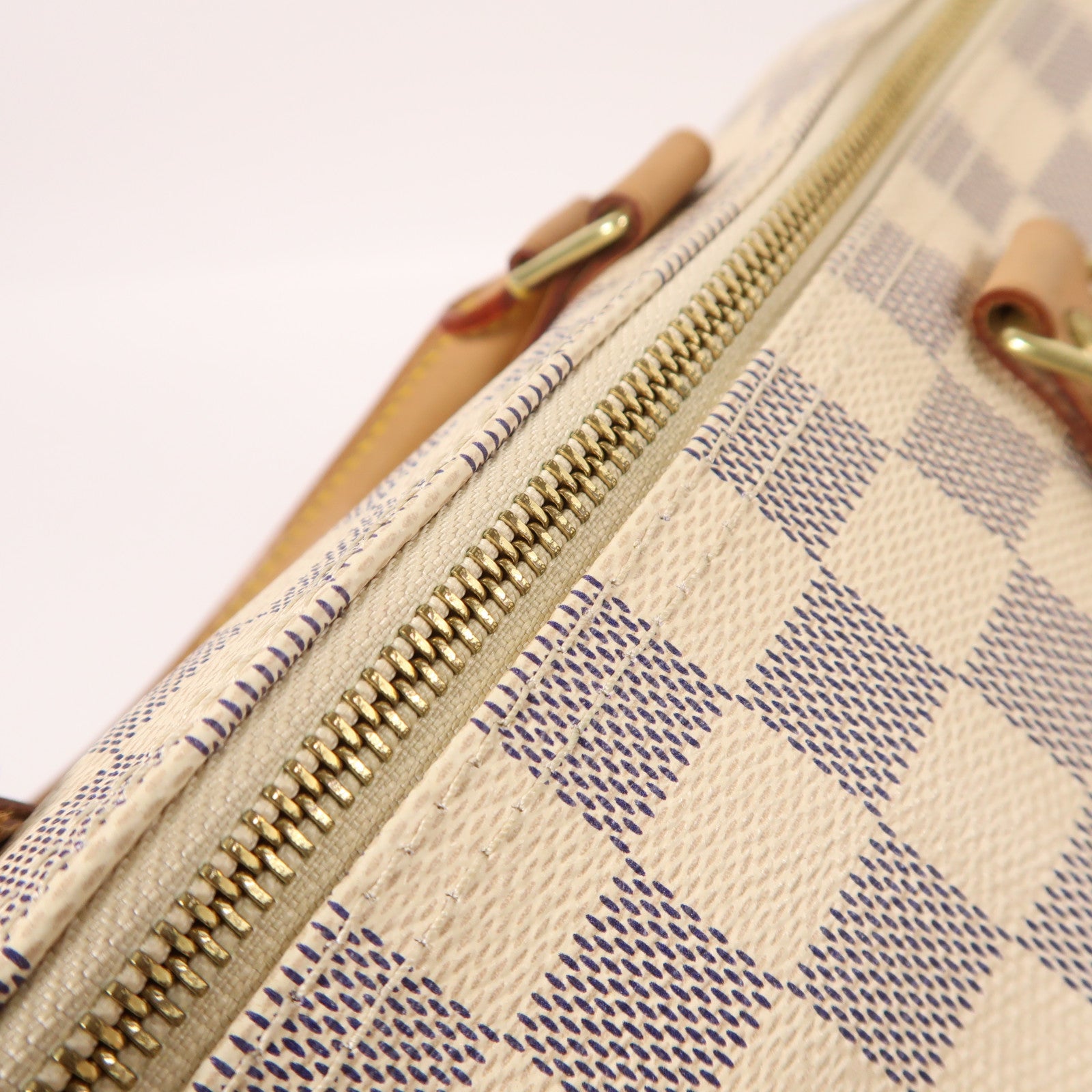 LOUIS VUITTON Damier Azur Speedy 30金扣手挽袋白色