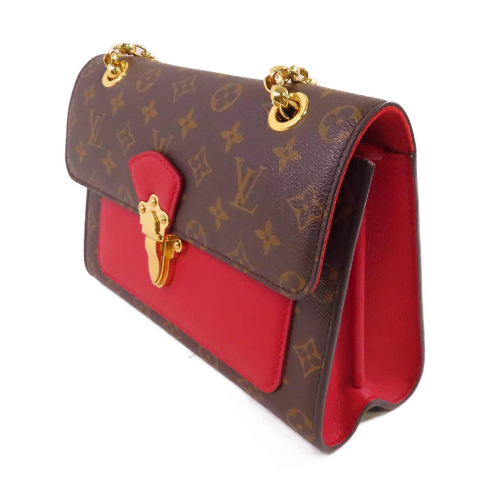 LOUIS VUITTON Monogram Victoire Shoulder Bag金扣鏈帶肩背袋紅色/啡色