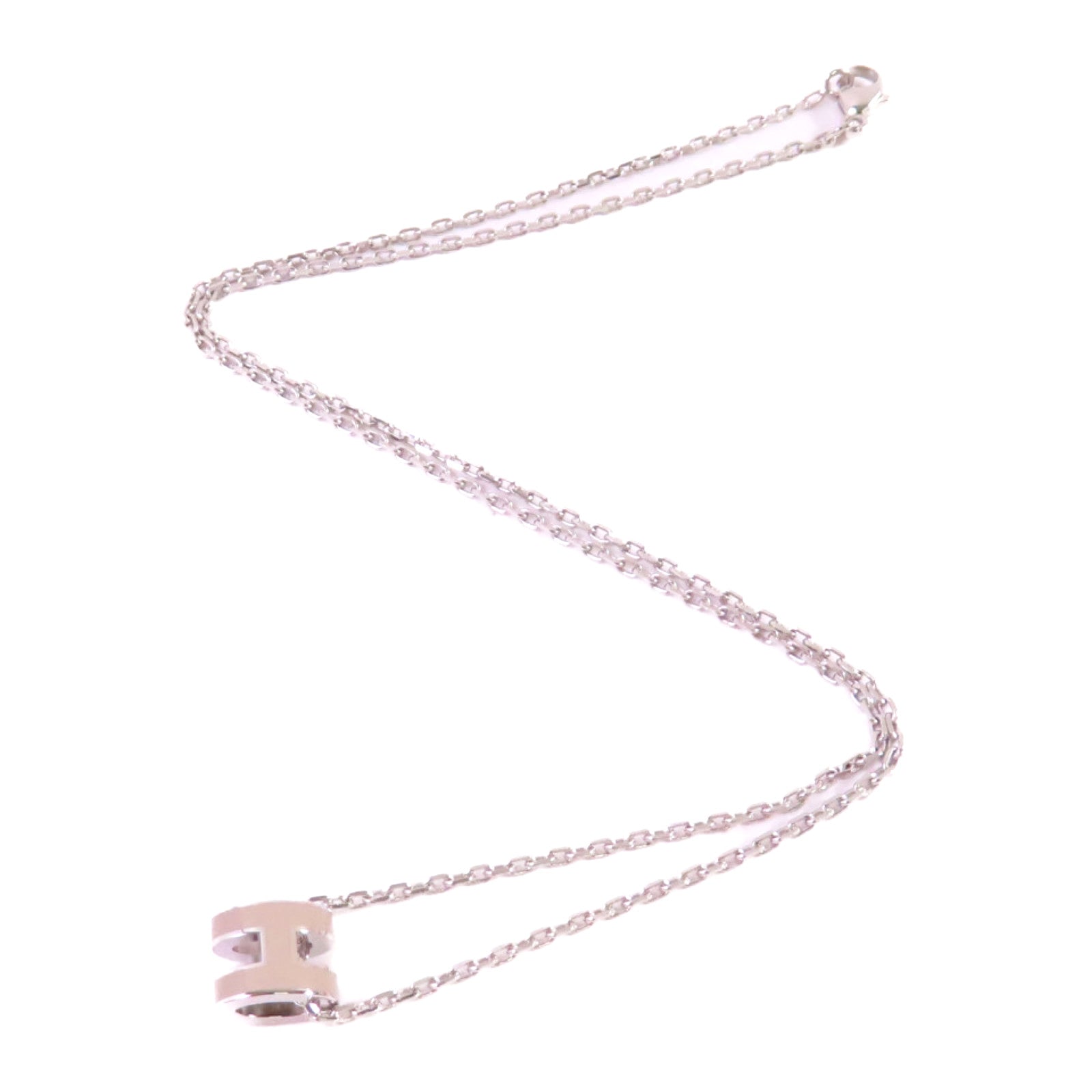 HERMES 金屬/琺瑯Mini Pop H Necklace銀扣項鏈Marron Glace淺褐色
