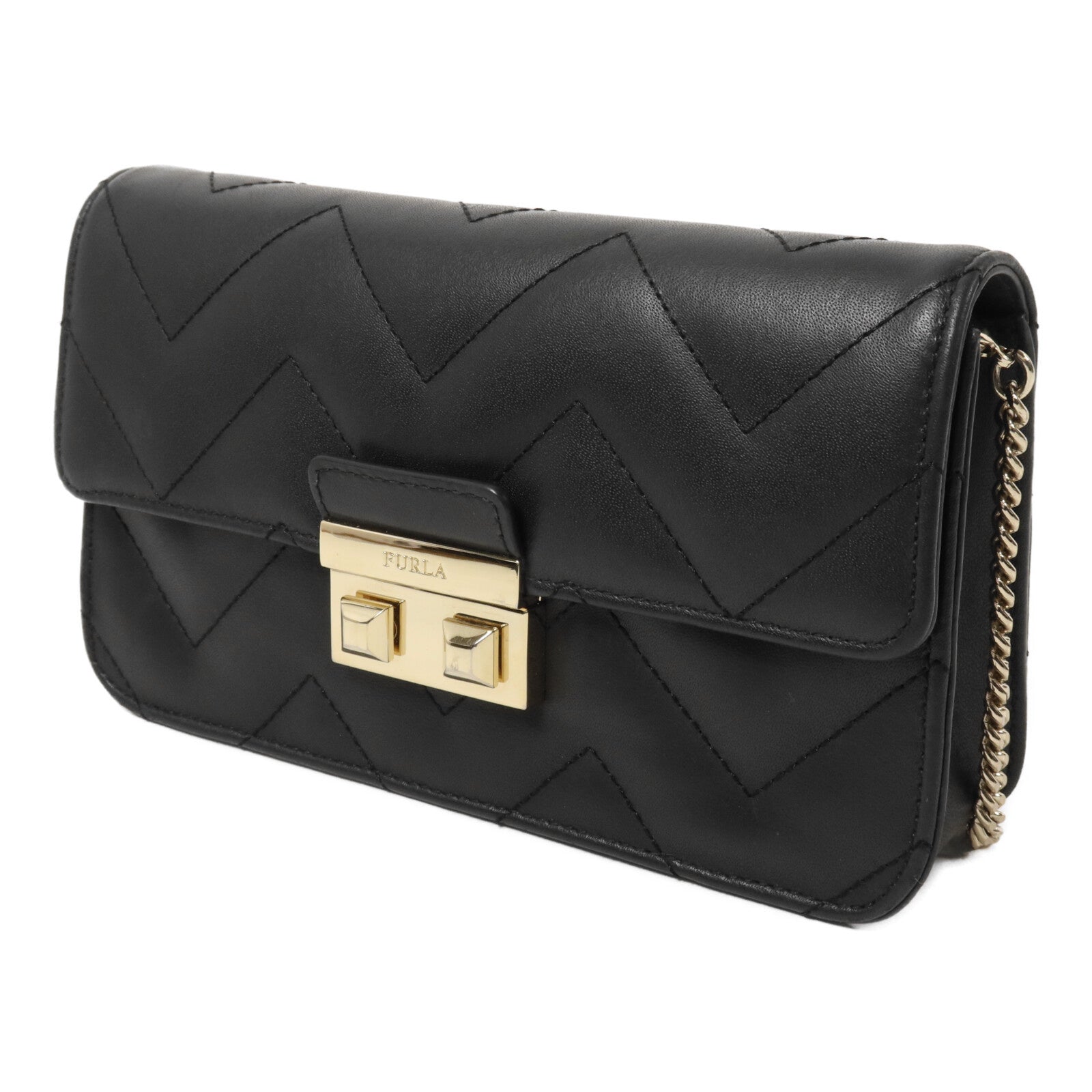 Furla 牛皮皮革Chain Shoulder鏈帶肩背袋