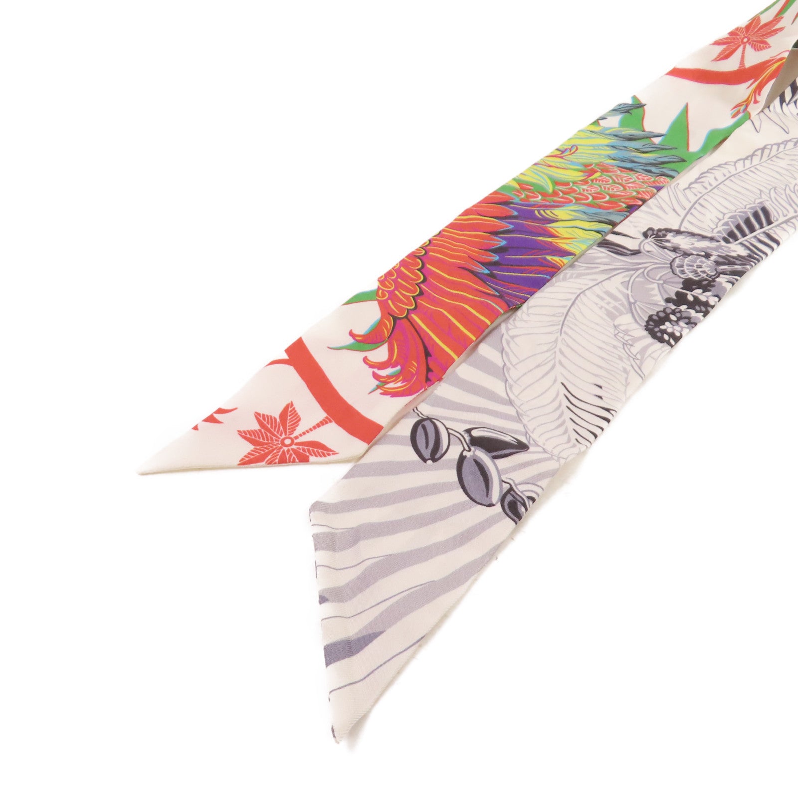 HERMES 絲質Twilly Scarf絲巾白色/灰色/彩色