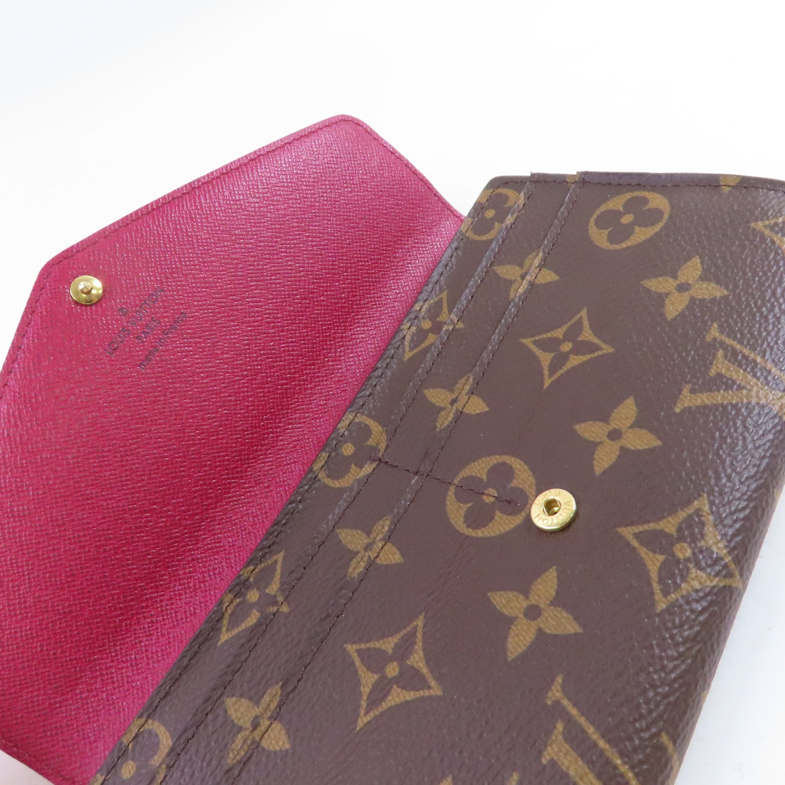 LOUIS VUITTON Monogram Sarah Wallet金扣長錢包啡色/酒紅色