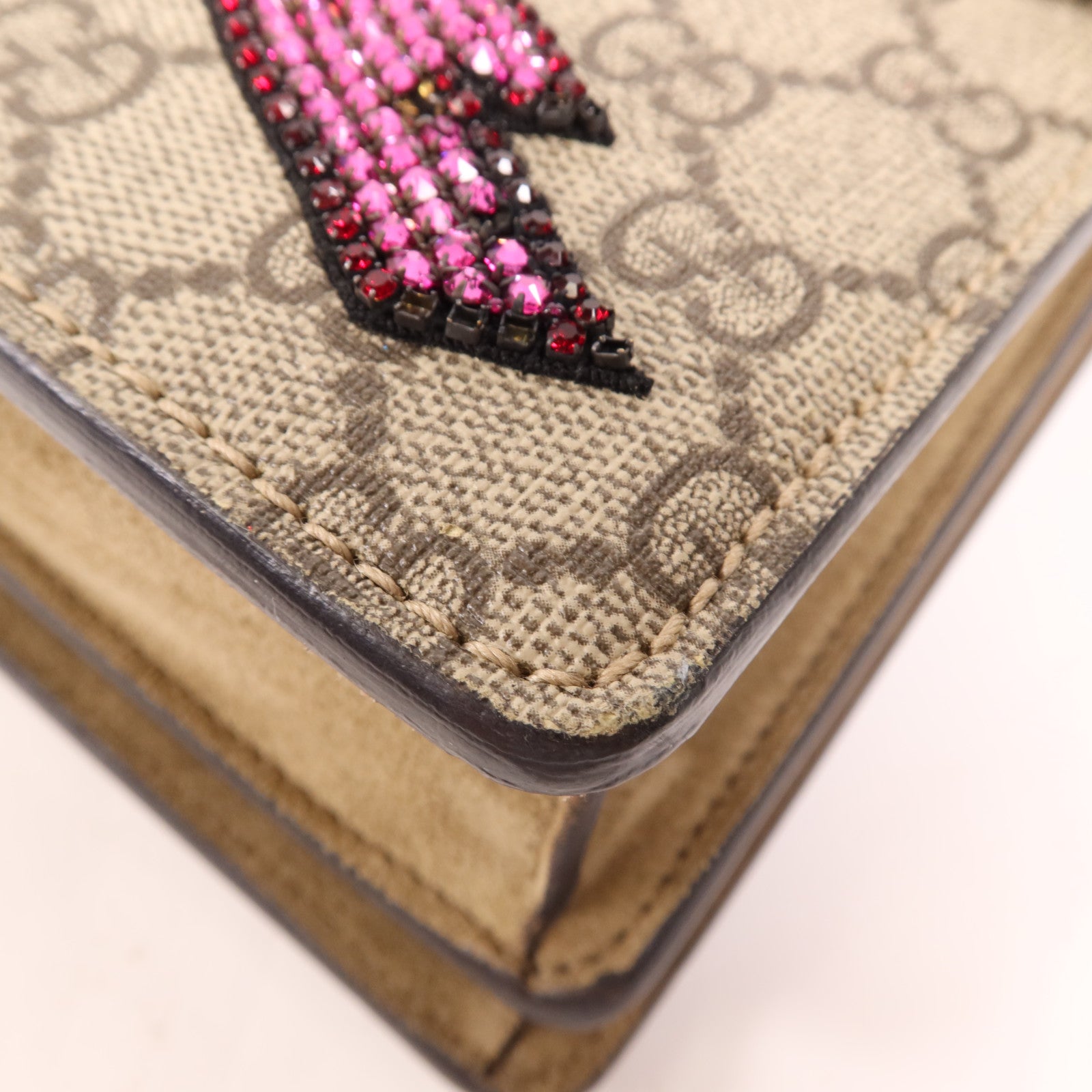 GUCCI 塗層帆布Dionysus Bloom銀扣鏈帶肩背袋