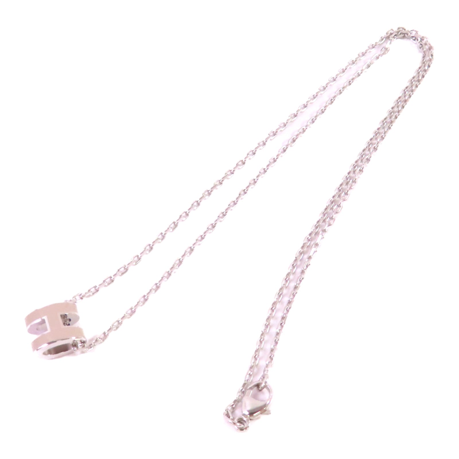 HERMES 金屬/琺瑯Mini Pop H Necklace銀扣項鏈Marron Glace淺褐色