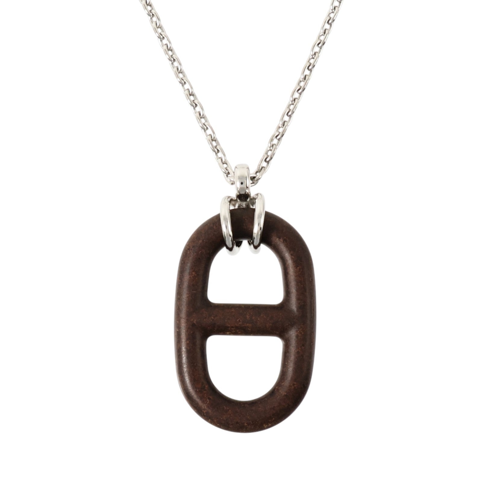HERMES Vulcanium皮革/金屬Chaine d'Ancre Vulcanium Necklace項鏈Brun