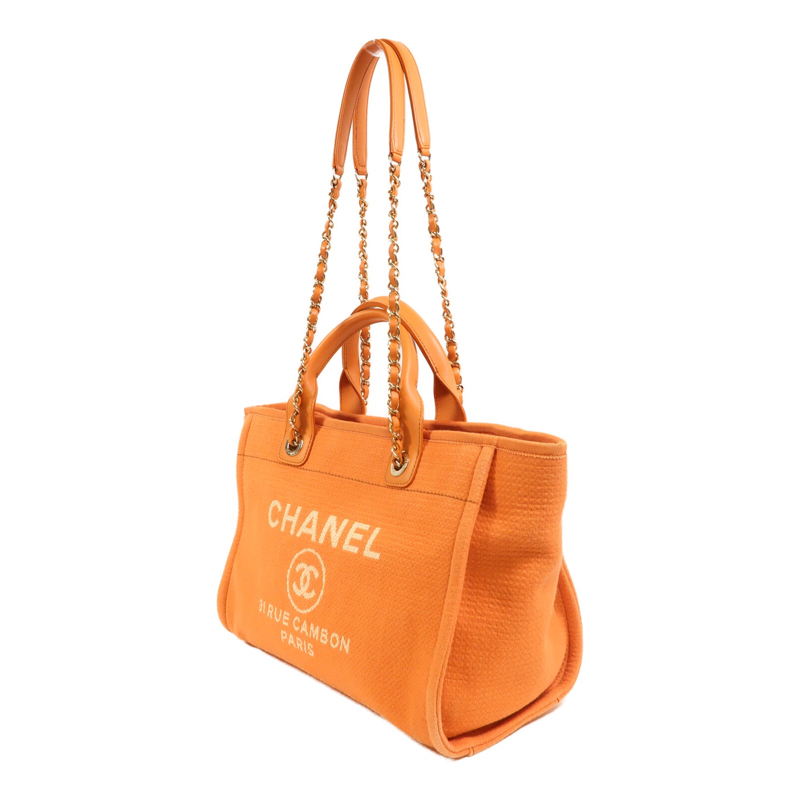 CHANEL 帆布Deauville Tote金扣手挽肩背兩用袋