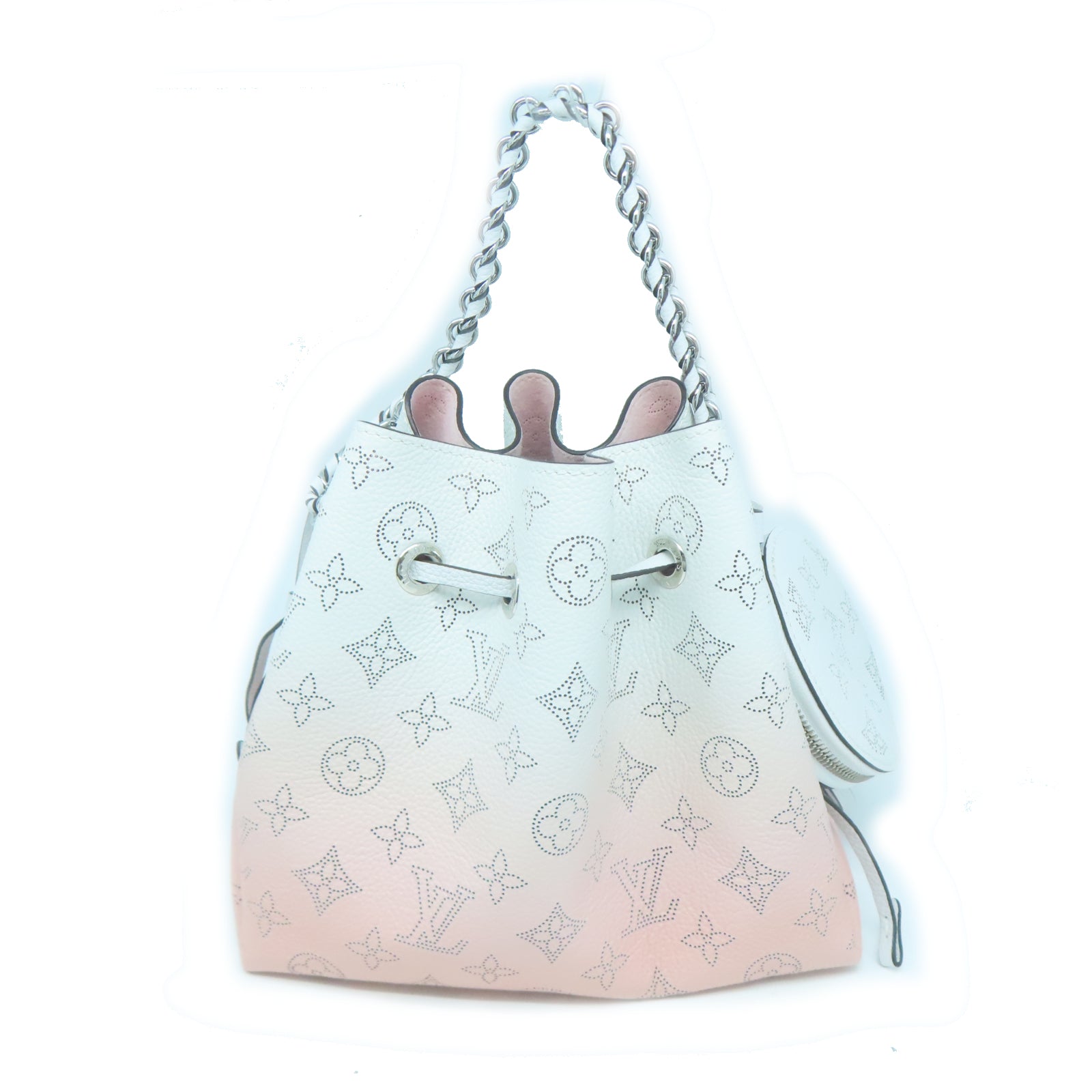 LOUIS VUITTON 【激減優惠】Monogram Mahina Bella銀扣鏈帶肩背袋白色/粉紅色