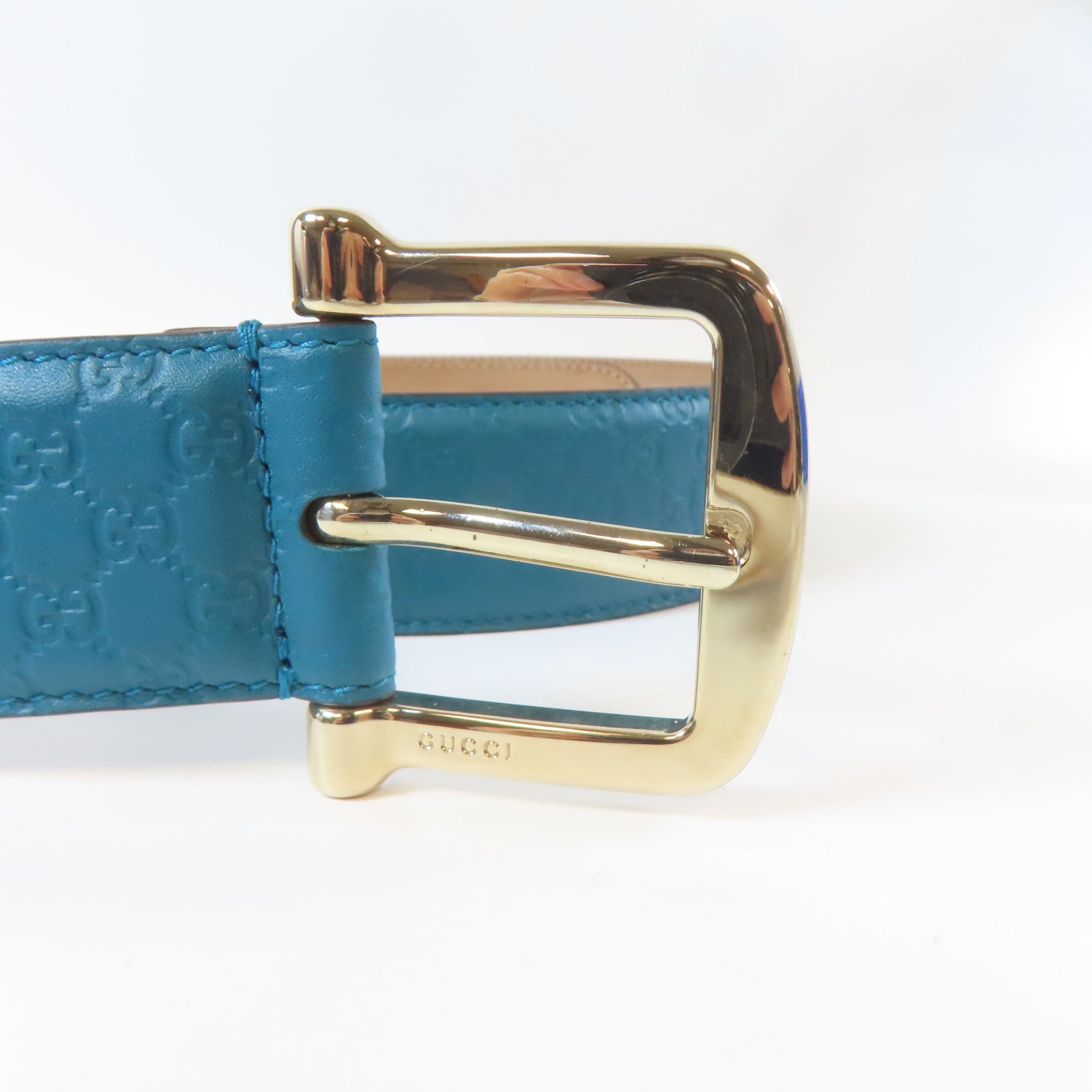 GUCCI 【激減優惠】牛皮皮革Belt銀扣皮帶藍色
