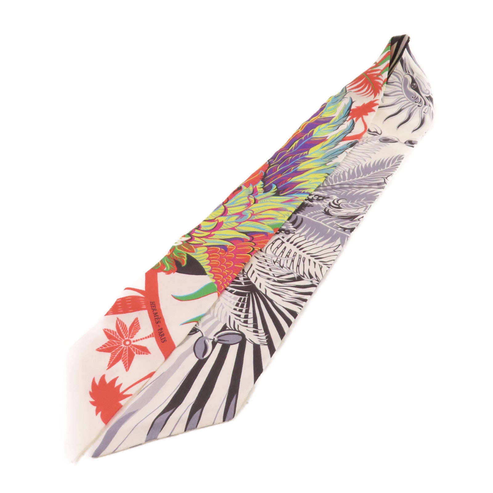 HERMES 絲質Twilly Scarf絲巾白色/灰色/彩色