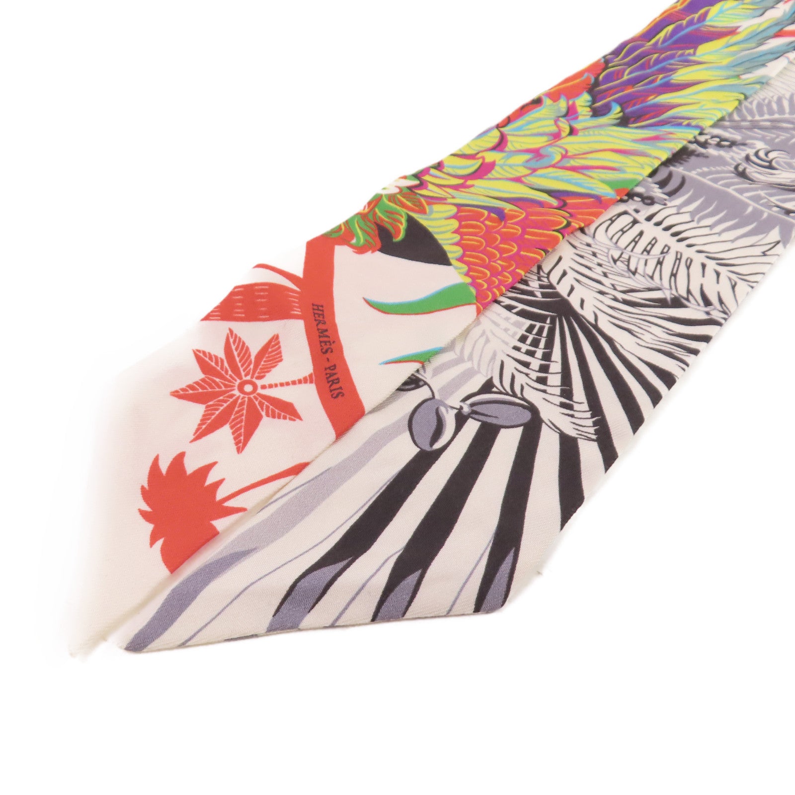 HERMES 絲質Twilly Scarf絲巾白色/灰色/彩色