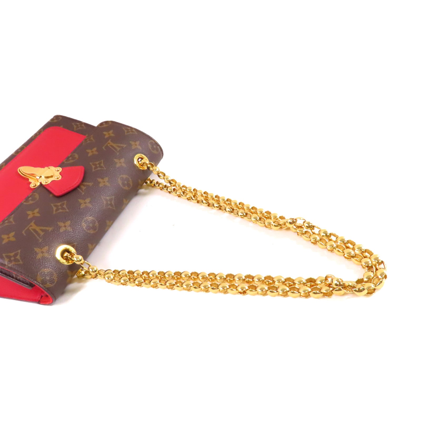 LOUIS VUITTON Monogram Victoire Shoulder Bag金扣鏈帶肩背袋紅色/啡色
