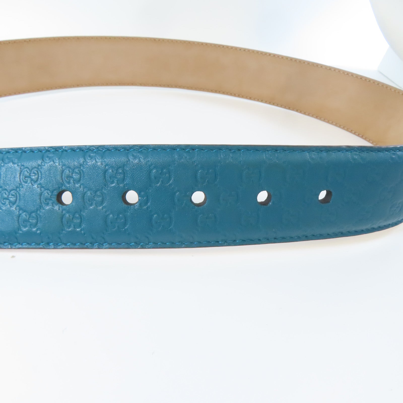 GUCCI 【激減優惠】牛皮皮革Belt銀扣皮帶藍色