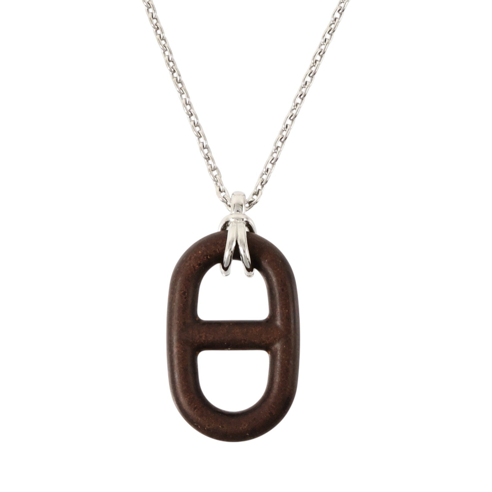 HERMES Vulcanium皮革/金屬Chaine d'Ancre Vulcanium Necklace項鏈Brun