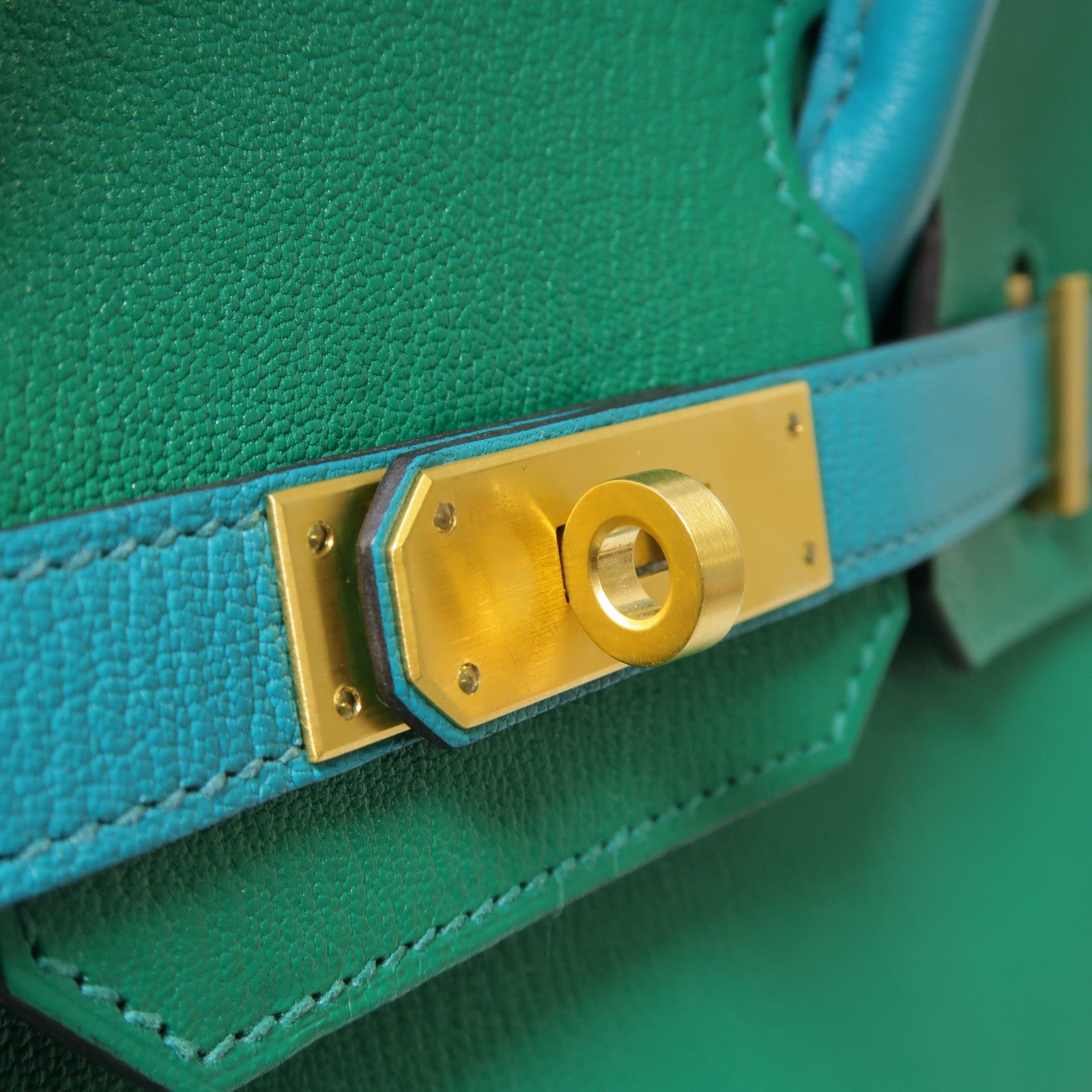 HERMES Chevre皮革Birkin 30(Special Order)金扣手挽袋薄荷綠色/孔雀綠色
