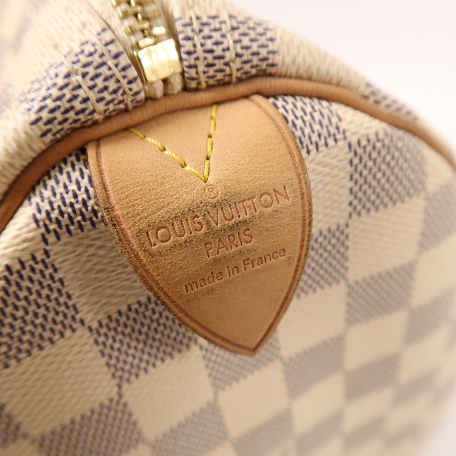 LOUIS VUITTON Damier Azur Speedy 30金扣手挽袋白色