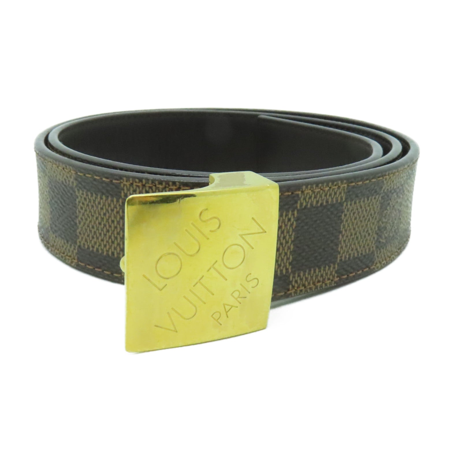 LOUIS VUITTON 【激減優惠】Damier Belt金扣皮帶棕色