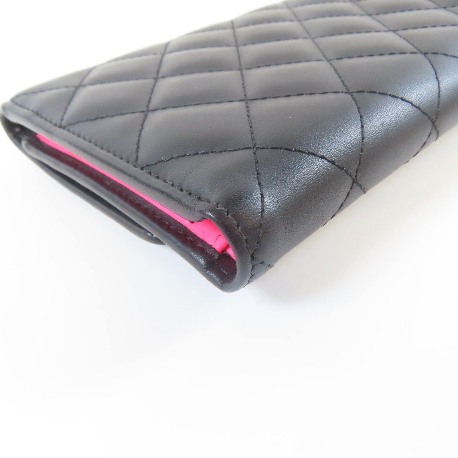 CHANEL 菱格羊皮皮革Cambon Long Wallet銀扣長錢包黑色