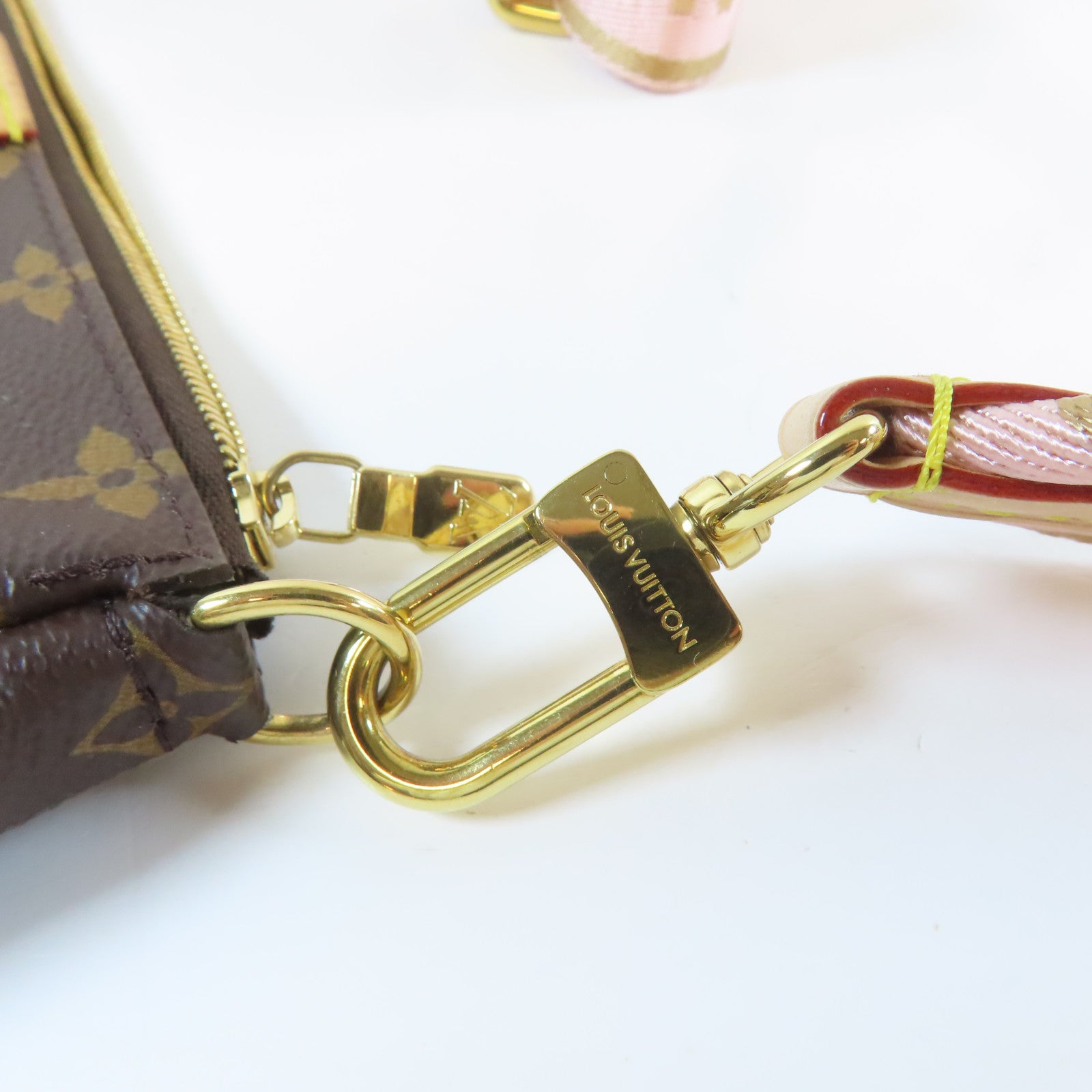 LOUIS VUITTON 【清倉大減價】Monogram Multi Pochette Accessoires金扣手挽肩背兩用袋啡色/粉紅色