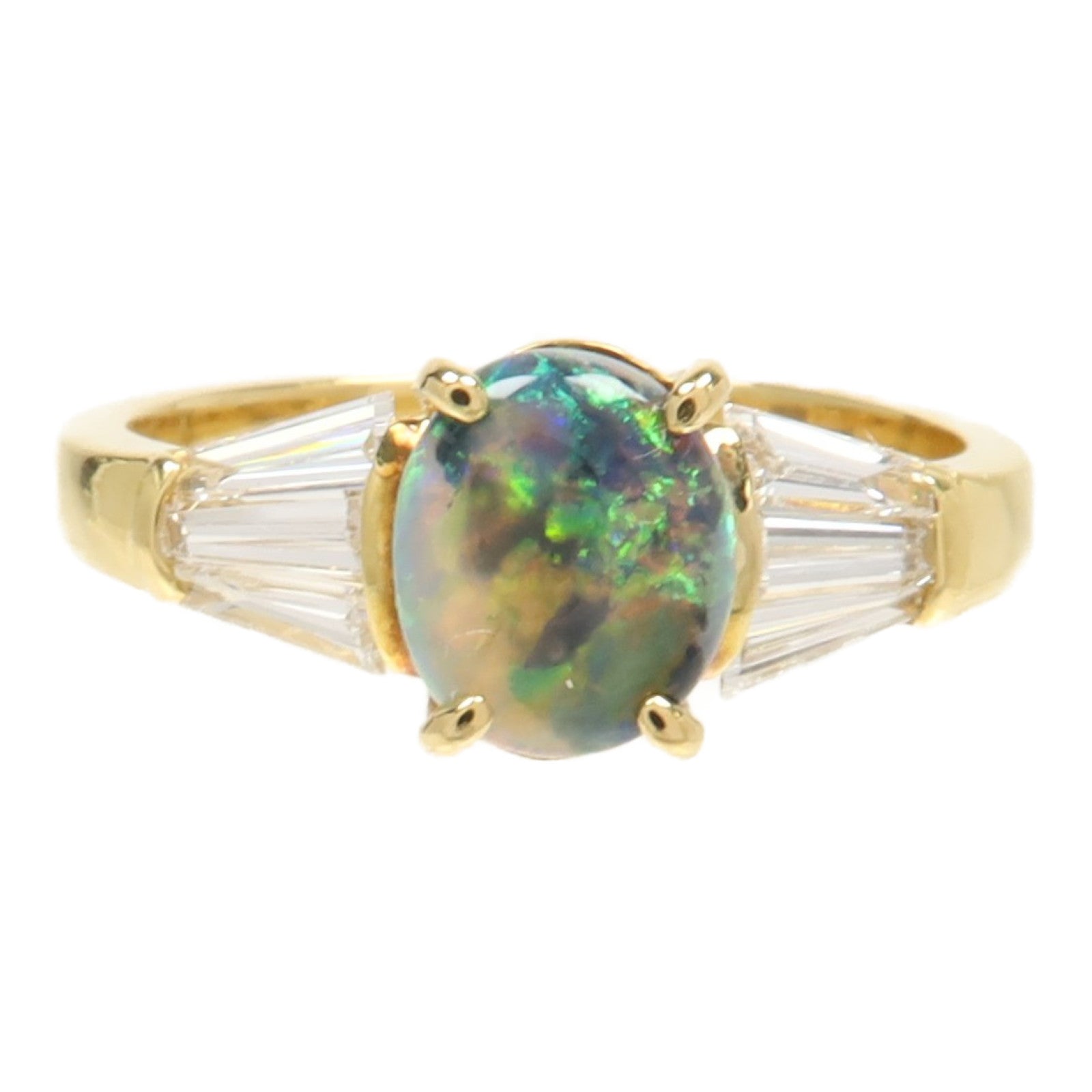 JEWELRY 18K黃金Black Opal Diamond Ring黑蛋白石/鑽石戒指US#6.25