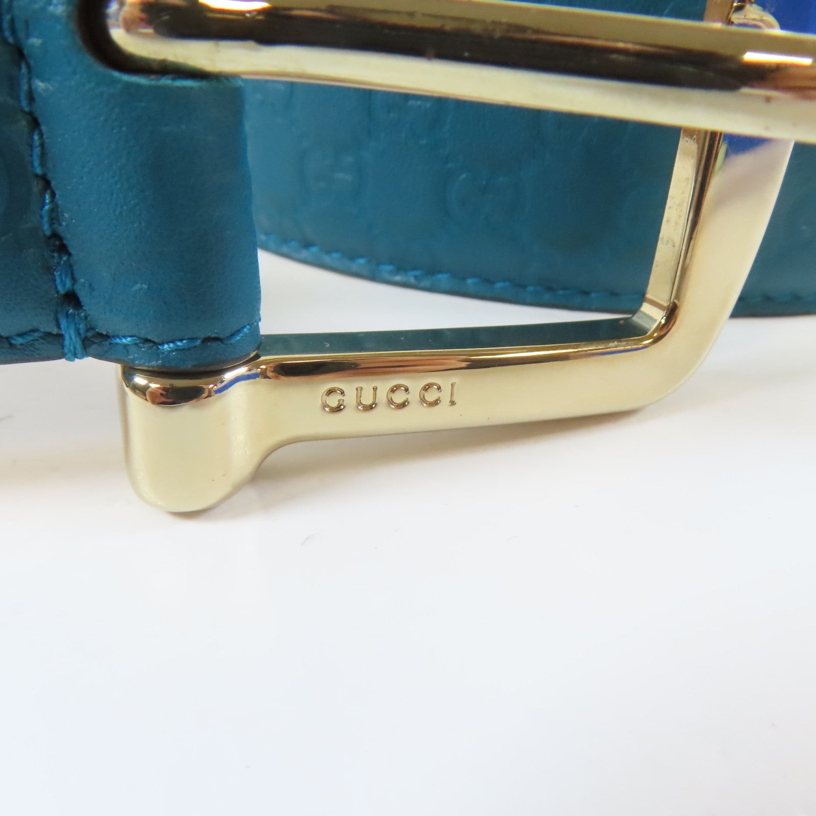 GUCCI 【激減優惠】牛皮皮革Belt銀扣皮帶藍色