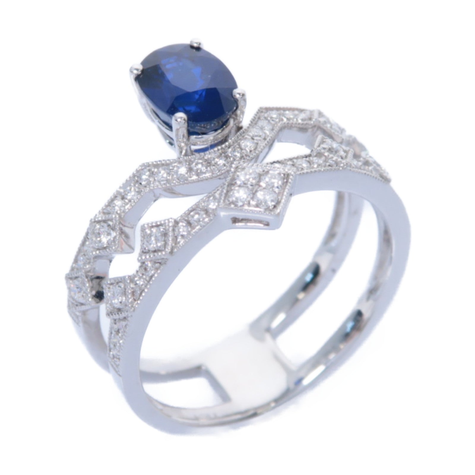 JEWELRY **【激減優惠】18K白金Sapphire Diamond Ring 1.204ct藍寶石/0.236ct鑽石戒指US#6.75