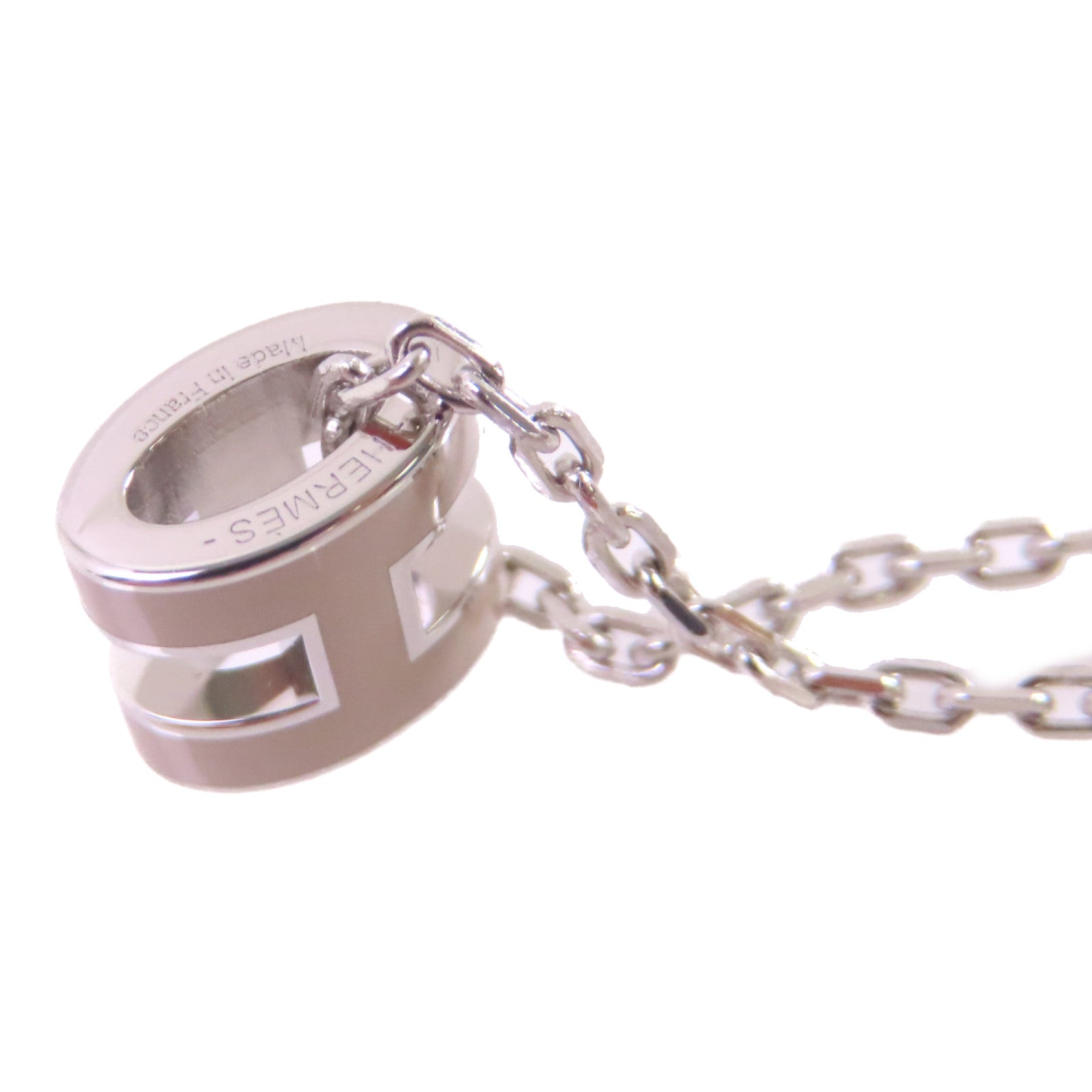 HERMES 金屬/琺瑯Mini Pop H Necklace銀扣項鏈Marron Glace淺褐色