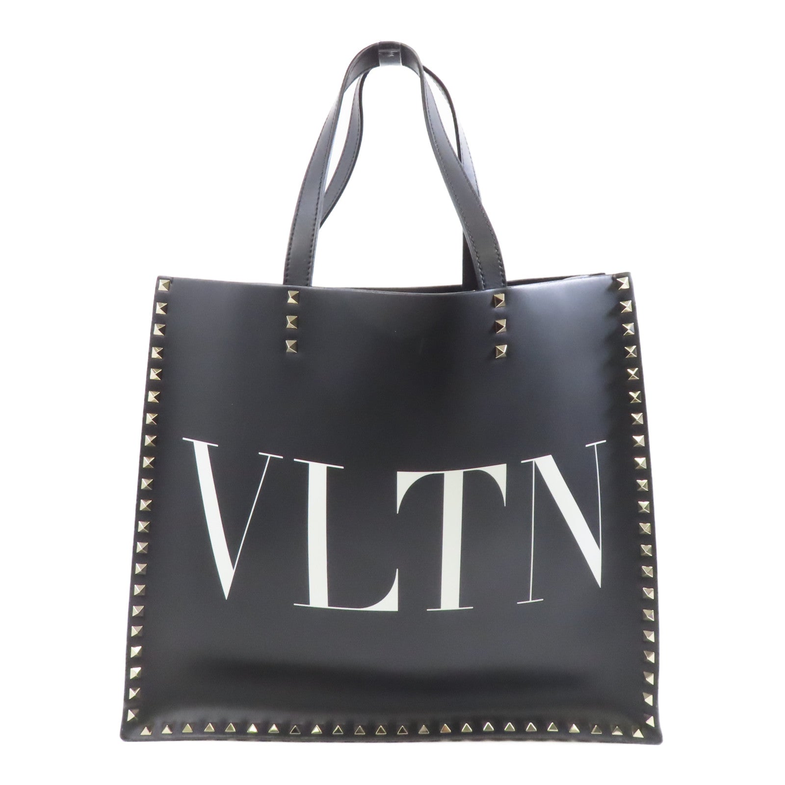 Valentino 牛皮皮革Tote Bag金扣手挽袋黑色