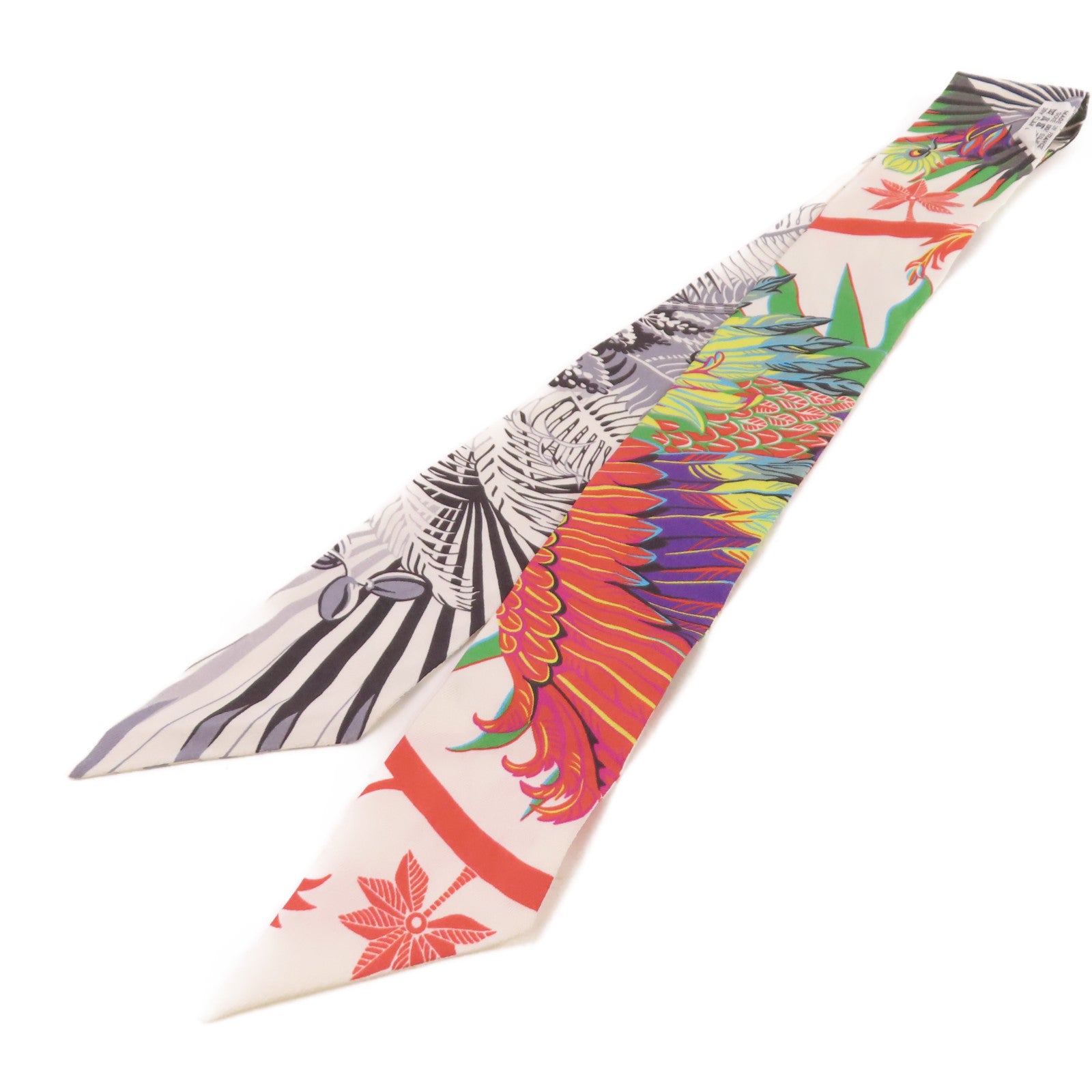 HERMES 絲質Twilly Scarf絲巾白色/灰色/彩色