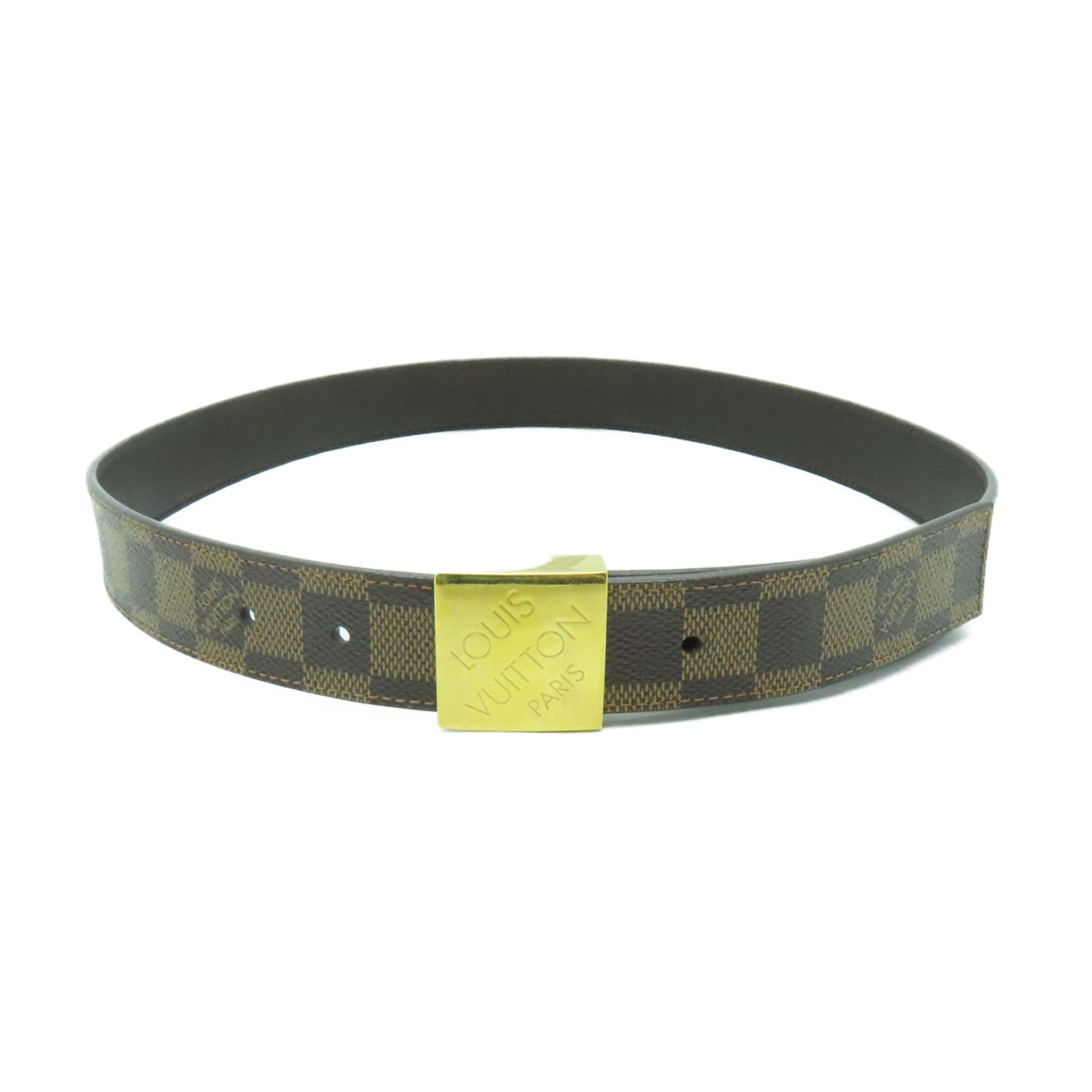 LOUIS VUITTON 【激減優惠】Damier Belt金扣皮帶棕色