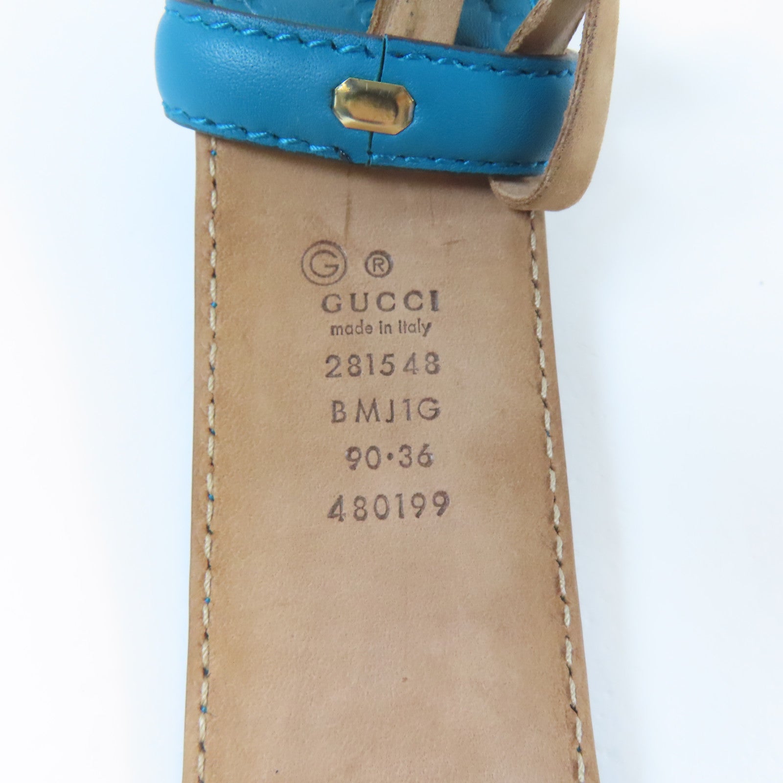 GUCCI 【激減優惠】牛皮皮革Belt銀扣皮帶藍色