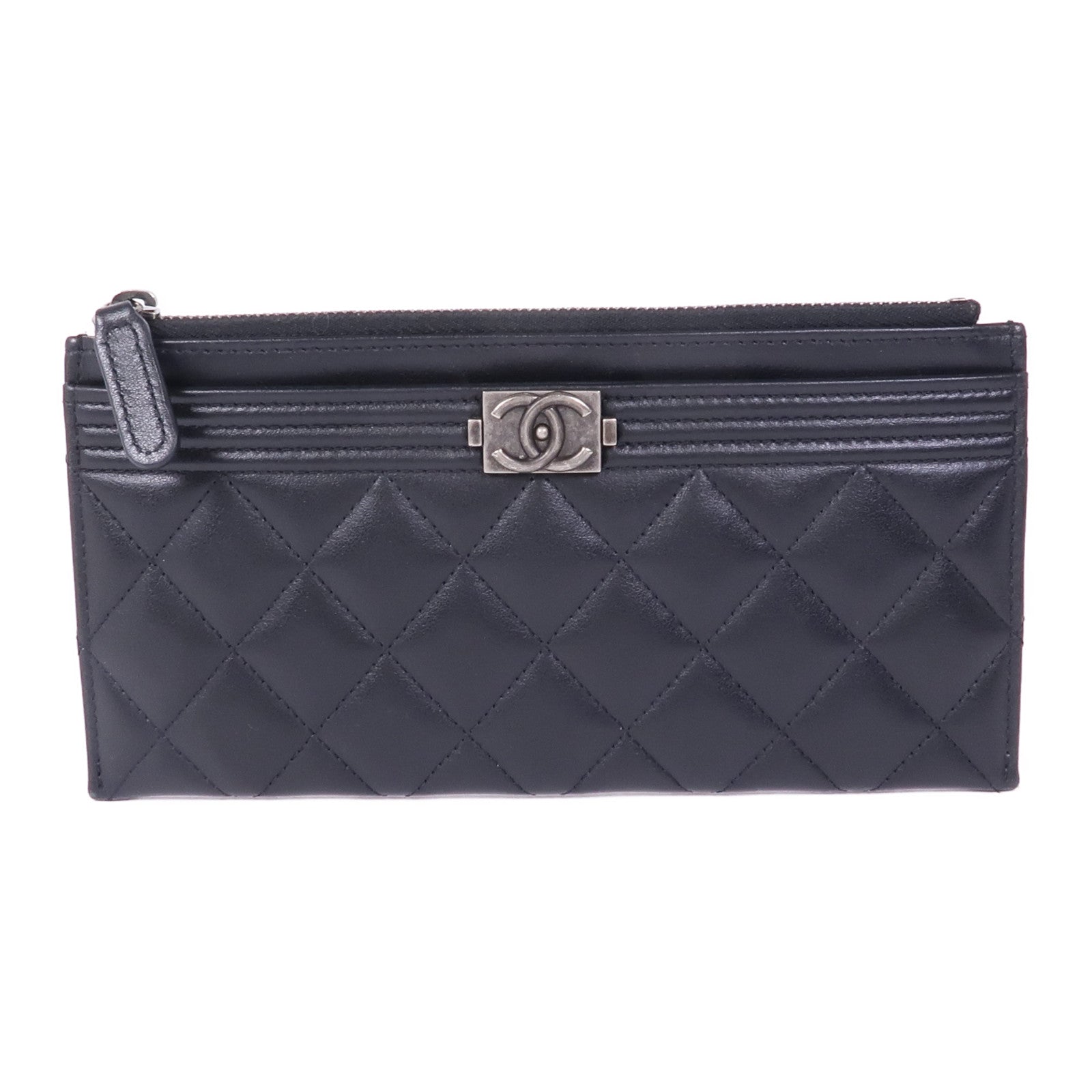 CHANEL 牛皮皮革Pouch Wallet銀扣長錢包