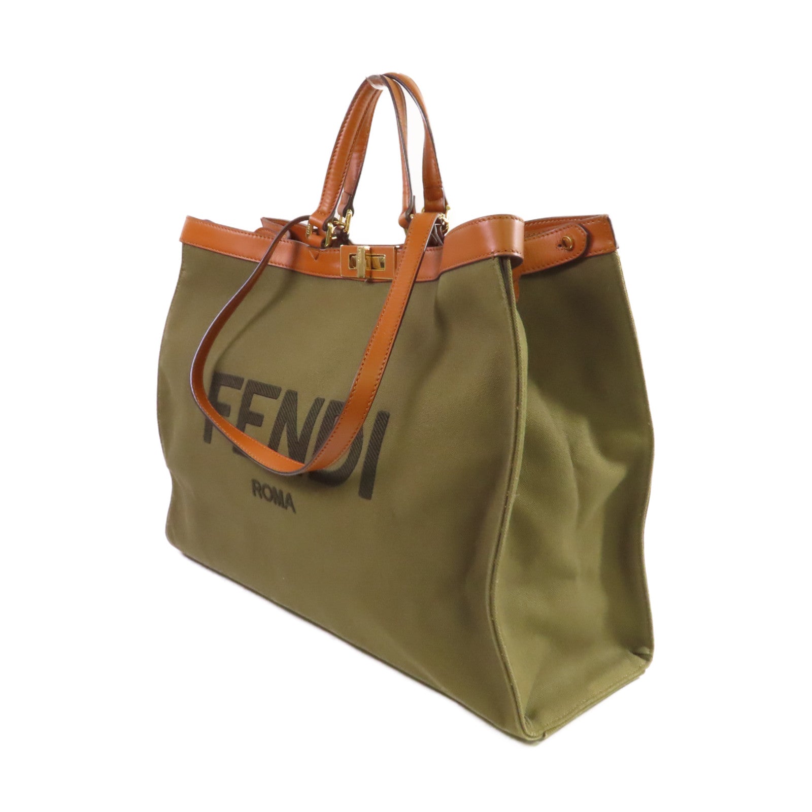 FENDI 帆布Peekaboo X Tote Canvas Large 2Way Shoulder Bag金扣手挽肩背兩用袋軍綠色