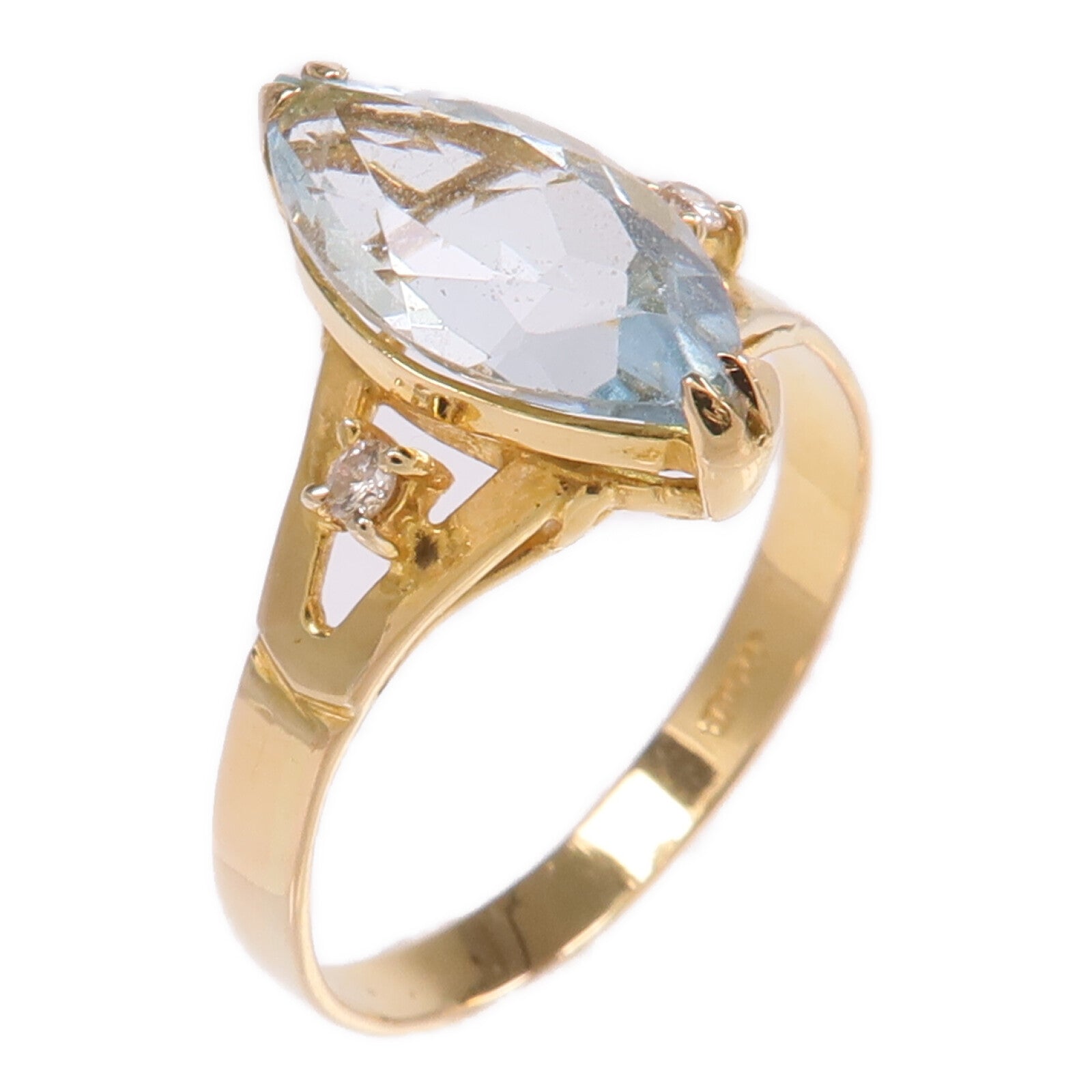 JEWELRY 【激減優惠】18K黃金Aquamarine Diamond Ring藍晶/鑽石戒指US#6.75