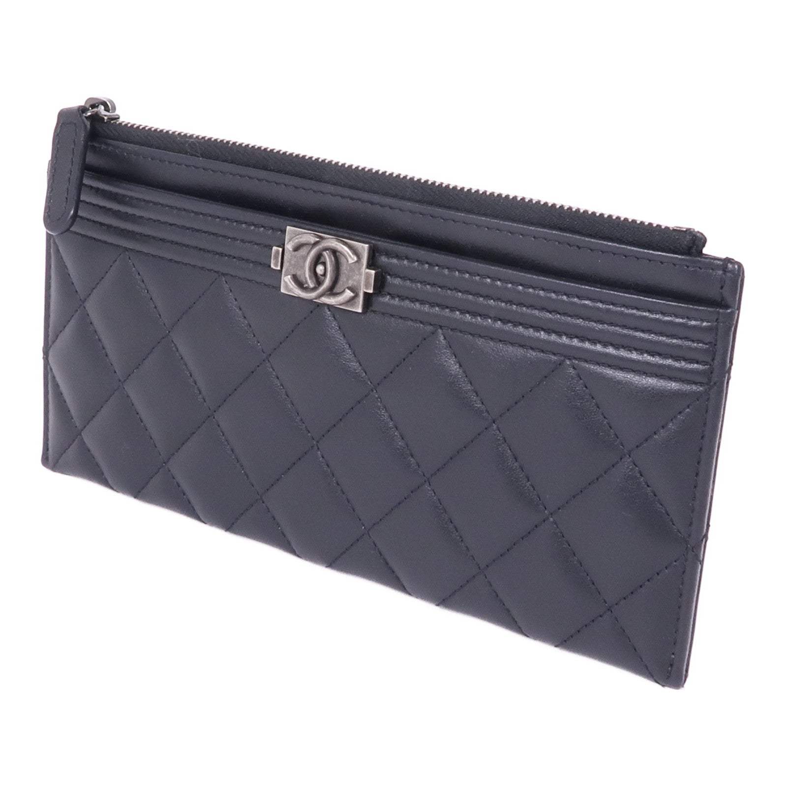 CHANEL 牛皮皮革Pouch Wallet銀扣長錢包