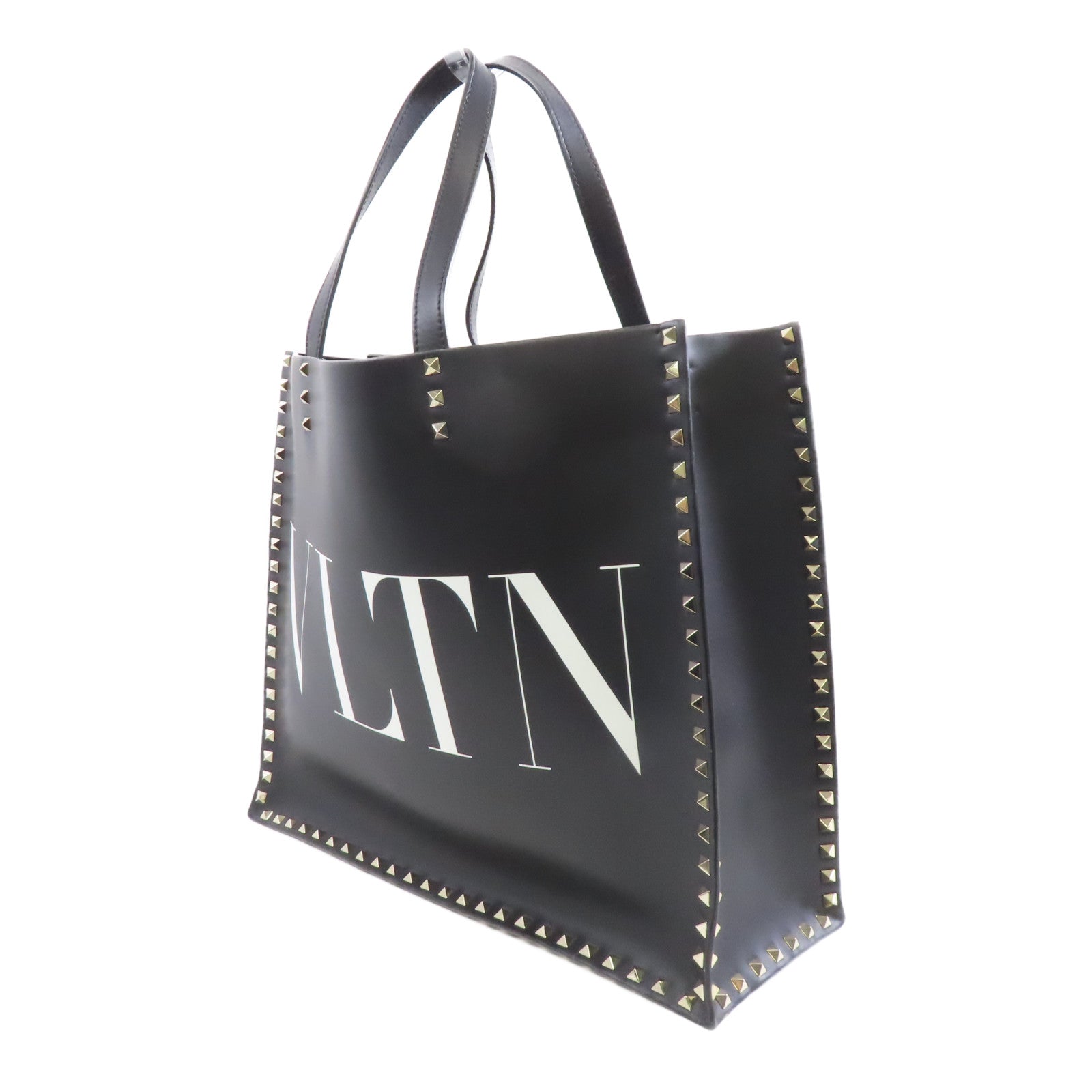 Valentino 牛皮皮革Tote Bag金扣手挽袋黑色